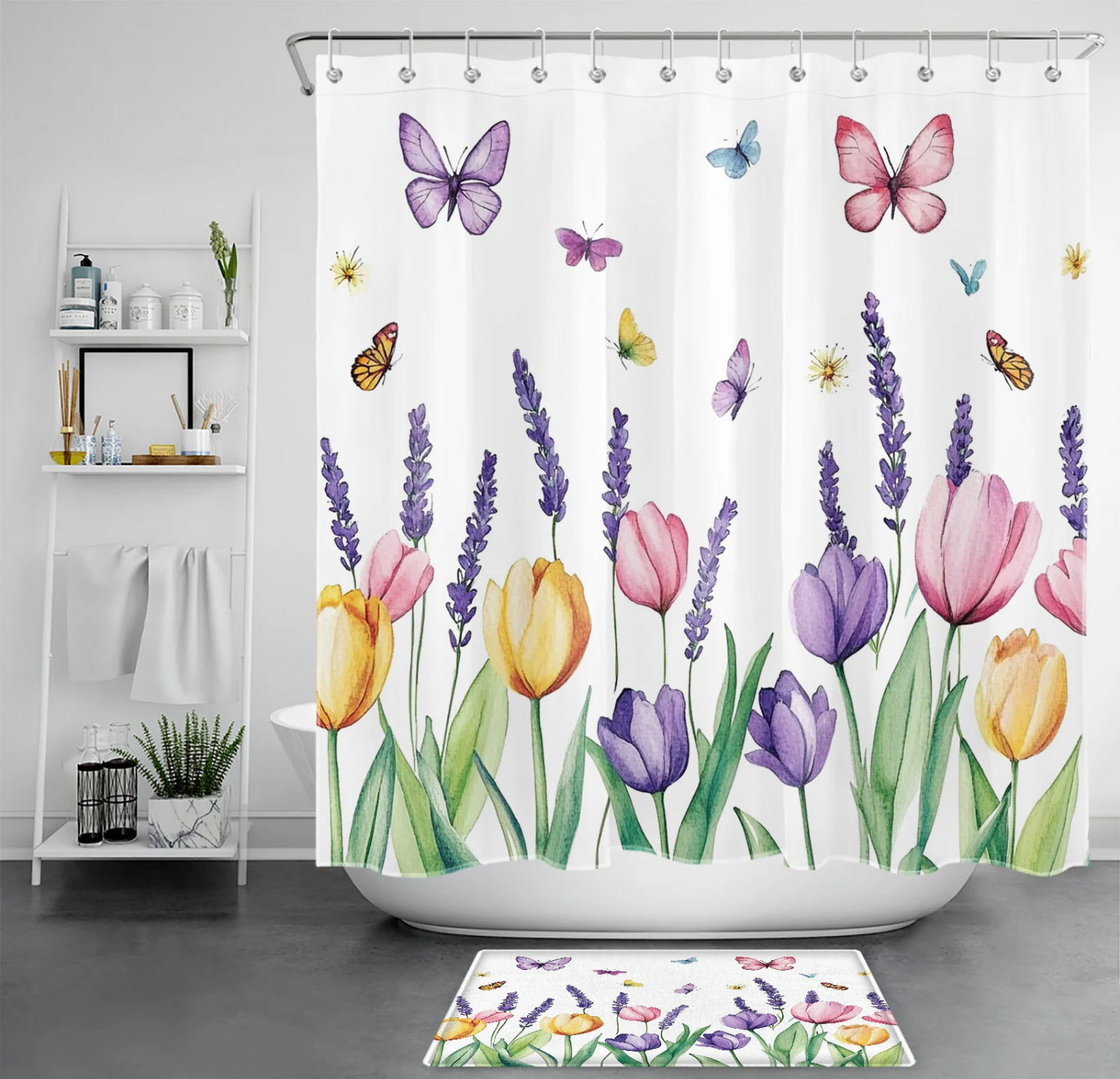 Butterfly Purple Lavender Pink Tulip Shower Curtain