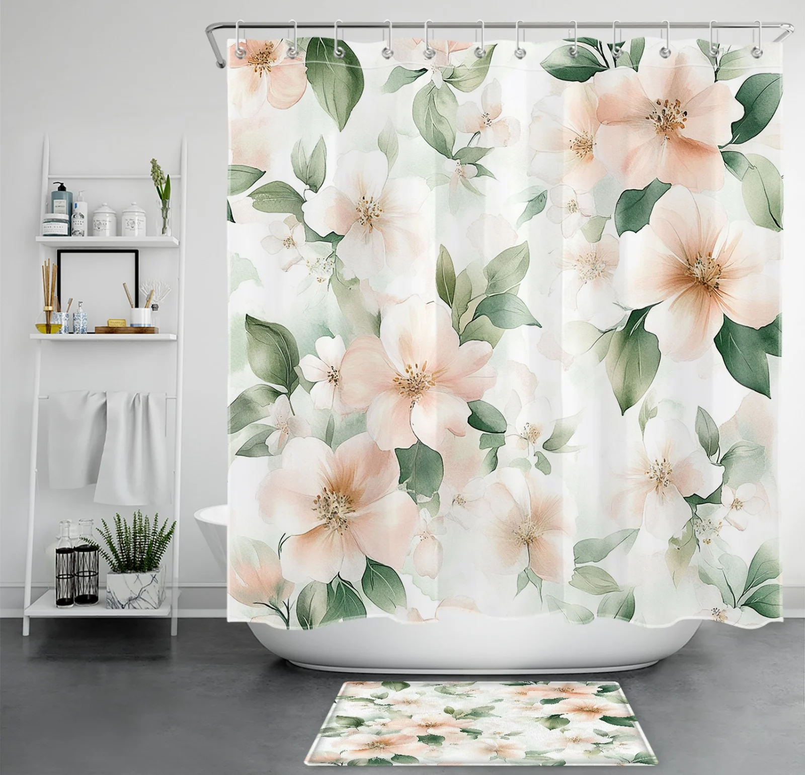 Butterfly Watercolor Colorful Floral Shower Curtain