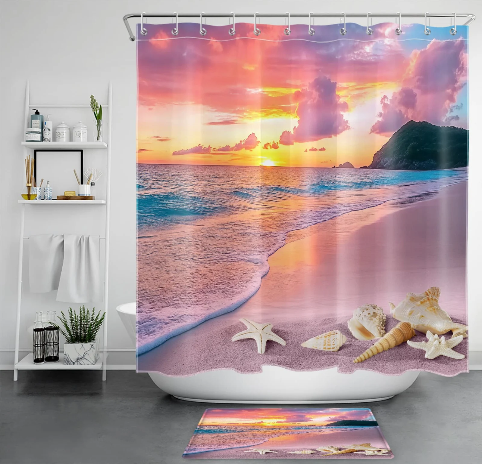 Coastal Sea Seashell Beach Ocean Sunrise Shower Curtain