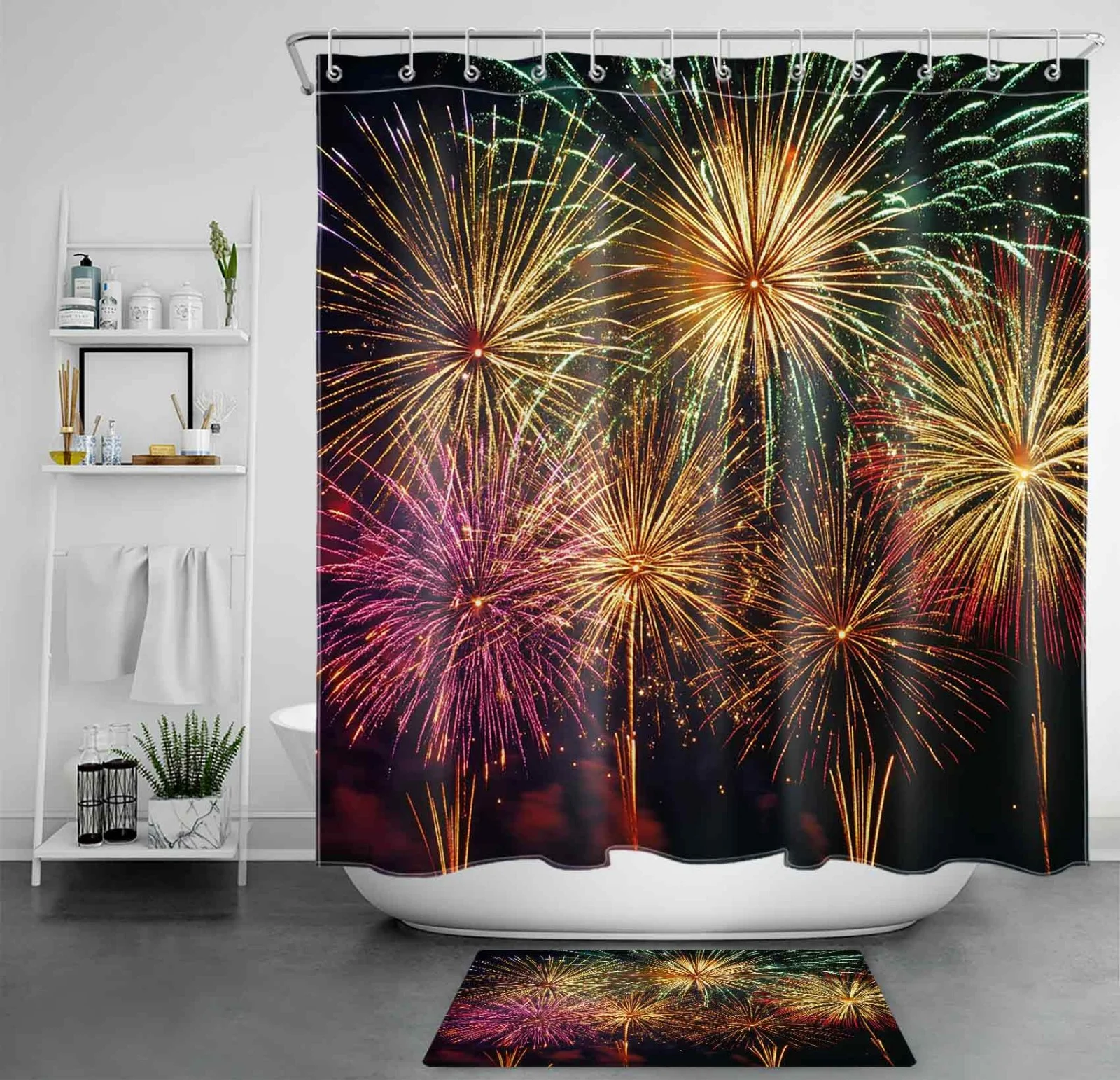 Colorful Firework Happy New Year Christmas Shower Curtain