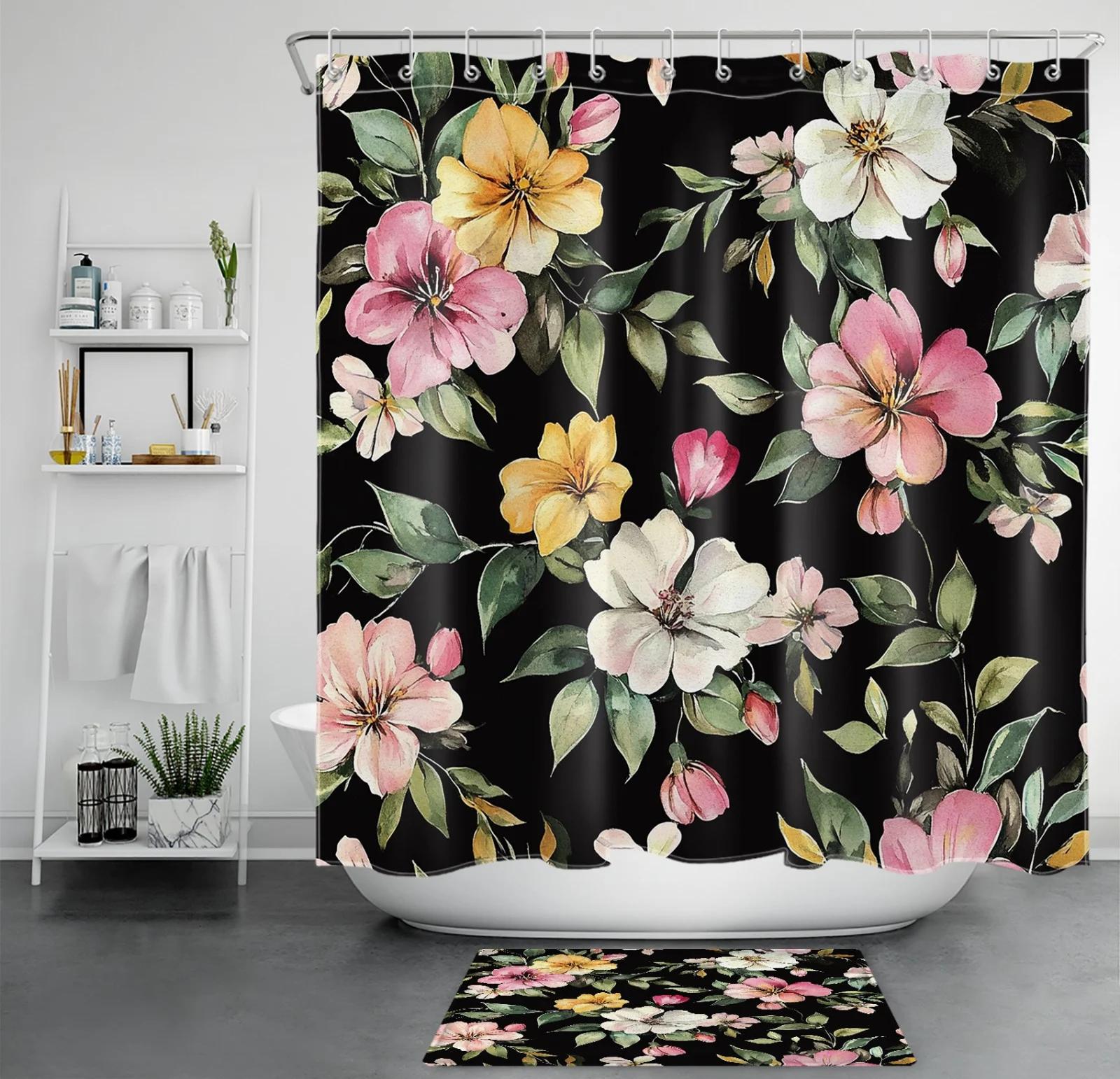 Rustic Farmhouse Watercolor Blue Floral Shower Curtain Rustic Farmhouse Watercolor Blue Floral Shower Curtain