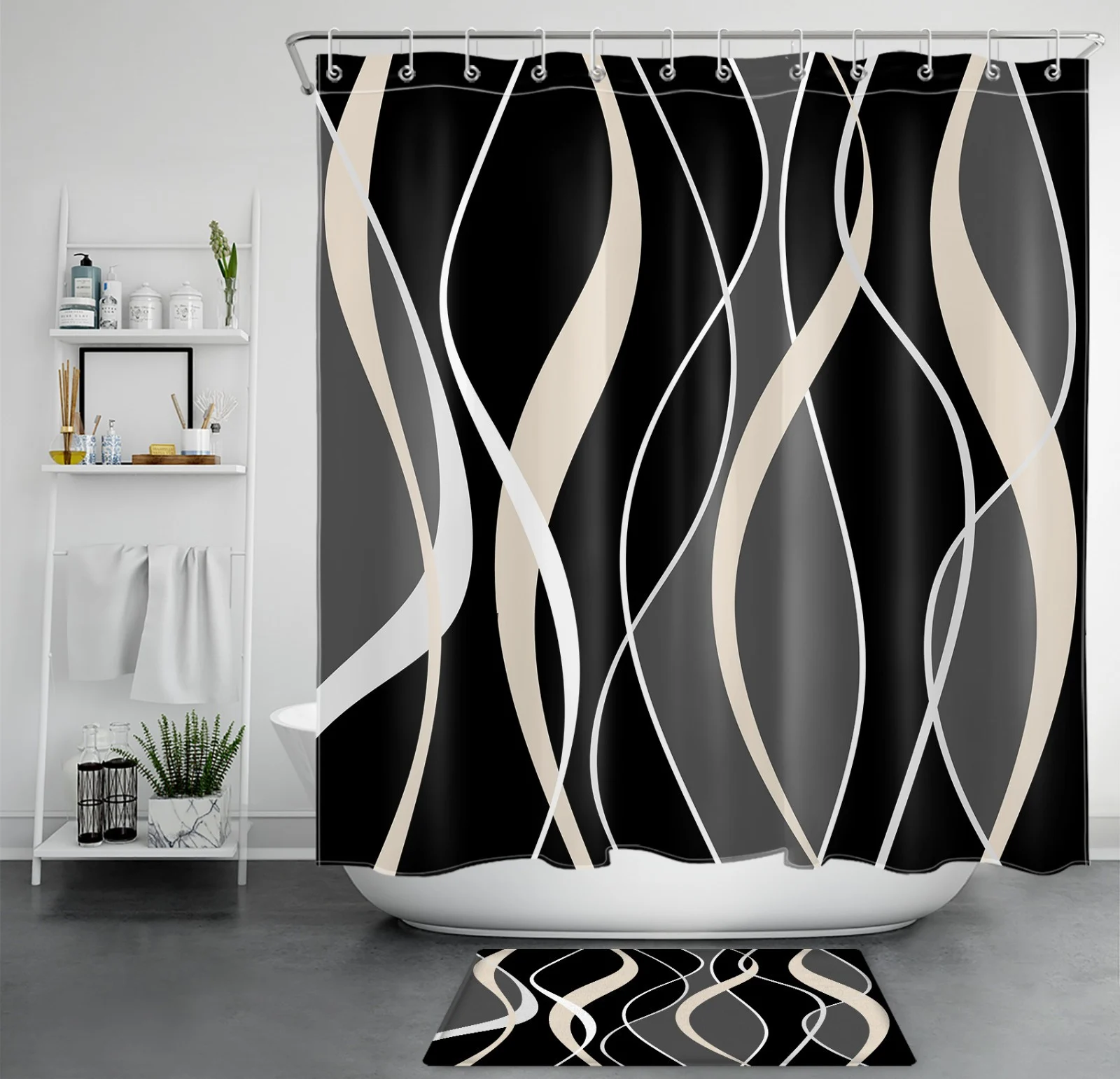 Modern Orange Geometric Black and Gray Shower Curtain