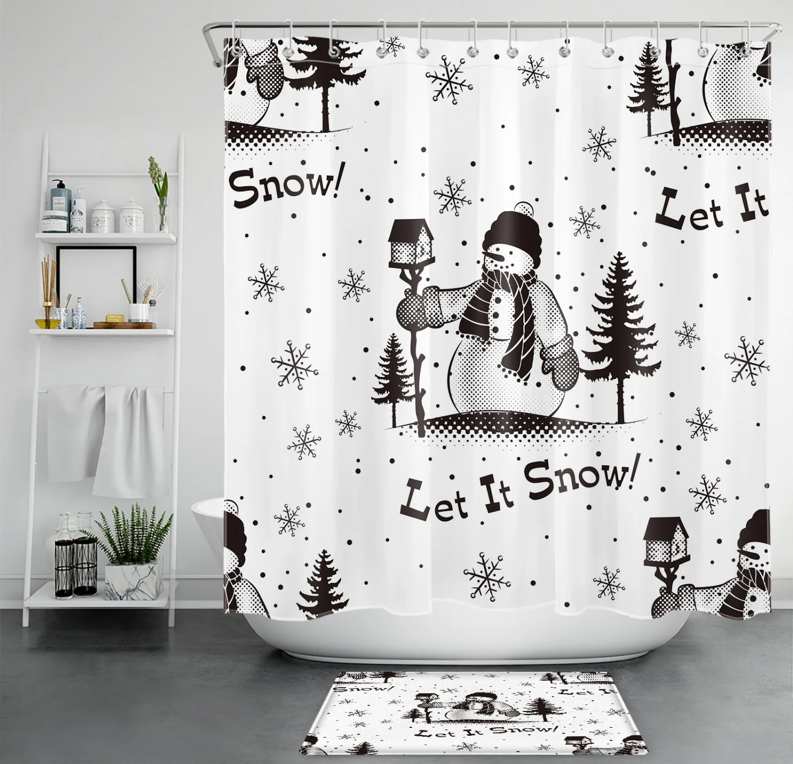 Snowflake Cute Green Gnome Red Christmas Shower Curtain Snowflake Cute Green Gnome Red Christmas Shower Curtain