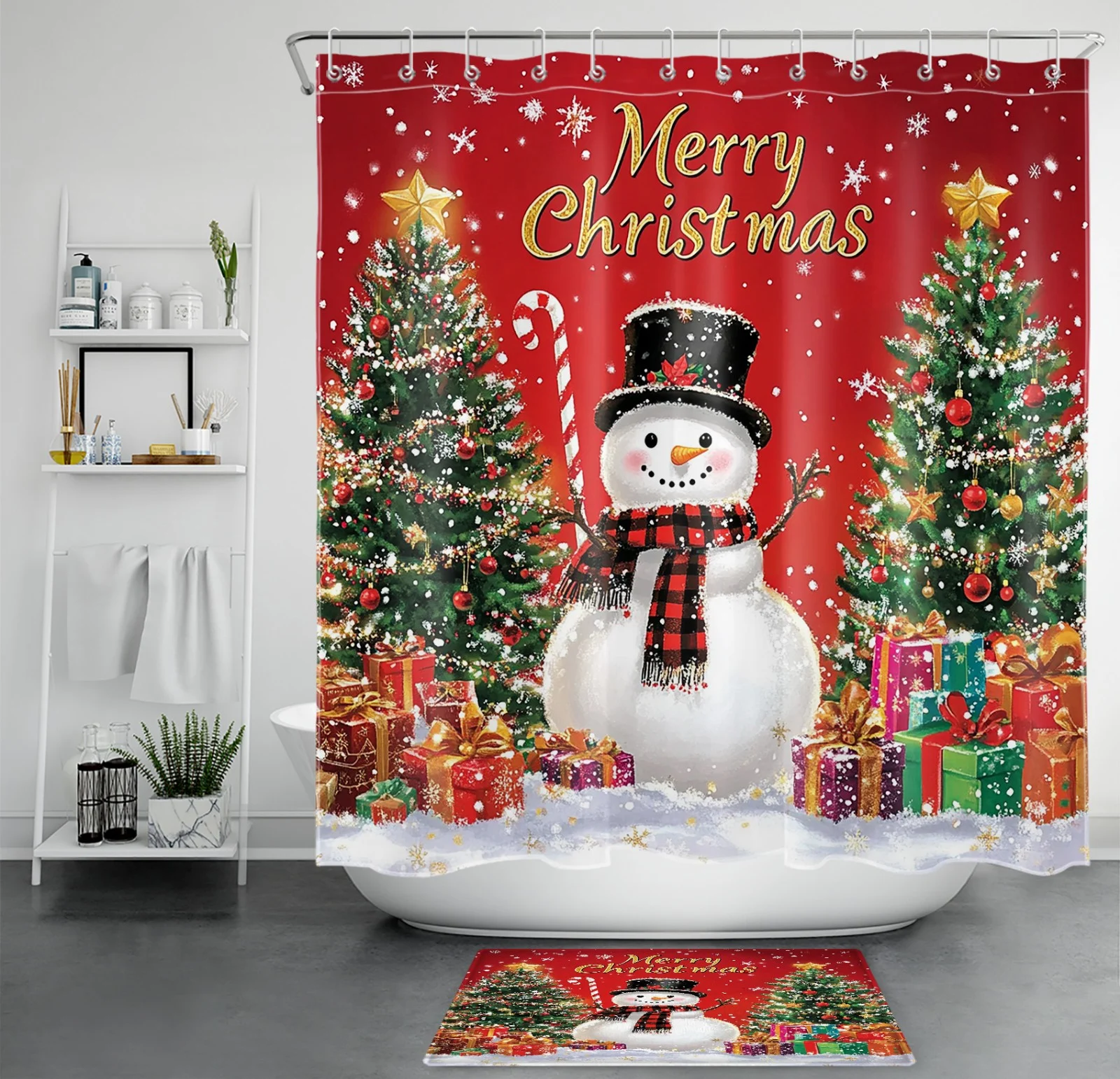 Winter Black and White Christmas Tree Shower Curtain Winter Black and White Christmas Tree Shower Curtain