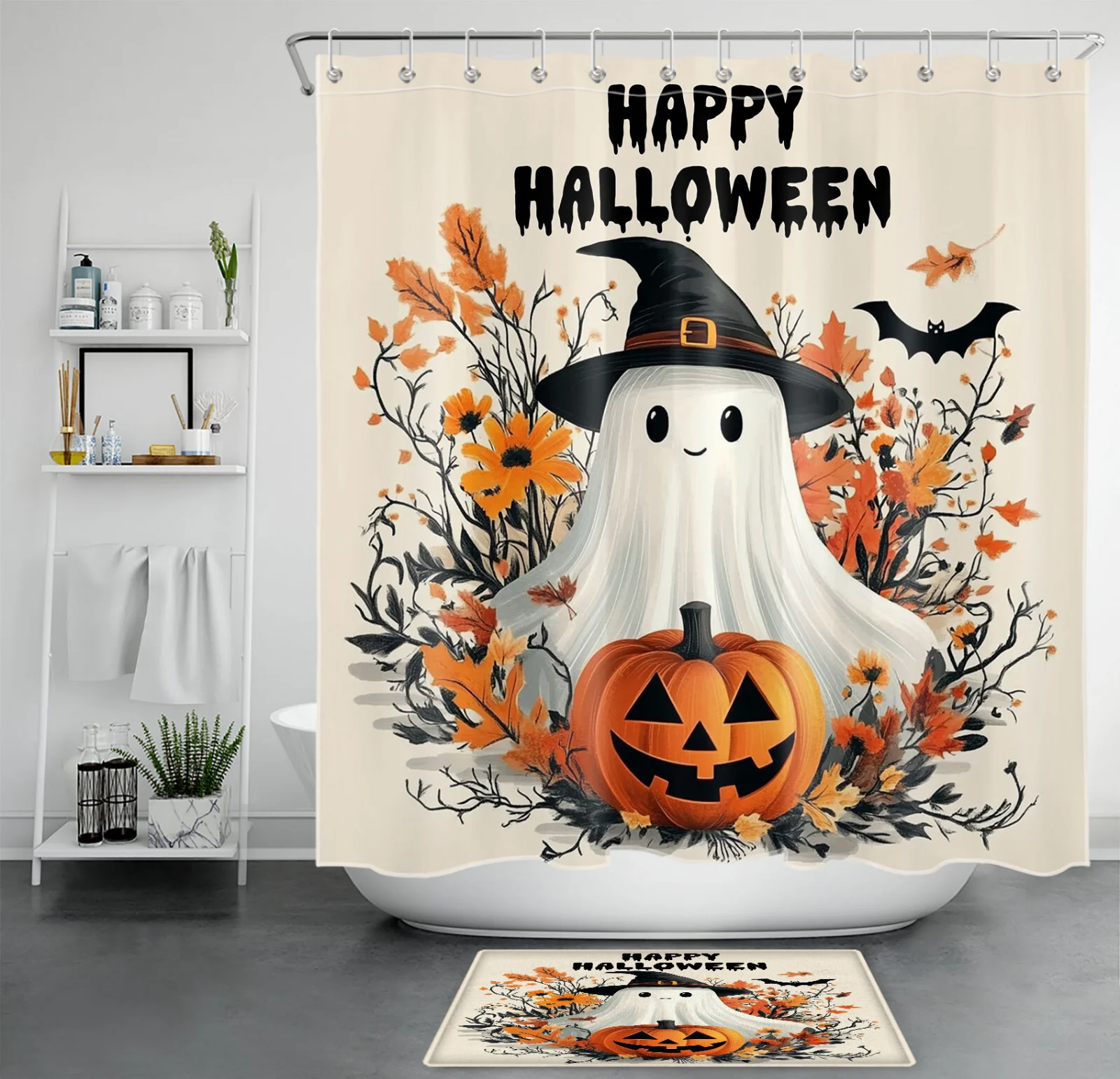 Autumn Leaf Blue Pumpkin Cute Fall Gnome Shower Curtain