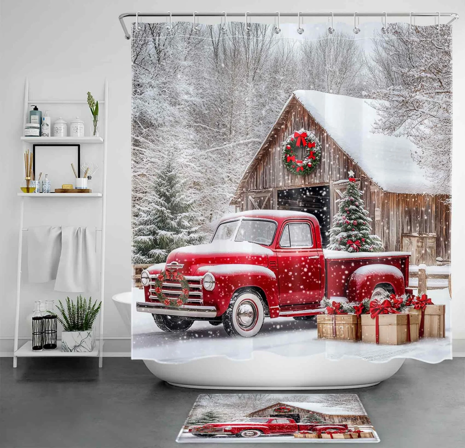 Winter Snowflake Snowman Pink Christmas Shower Curtain Winter Snowflake Snowman Pink Christmas Shower Curtain