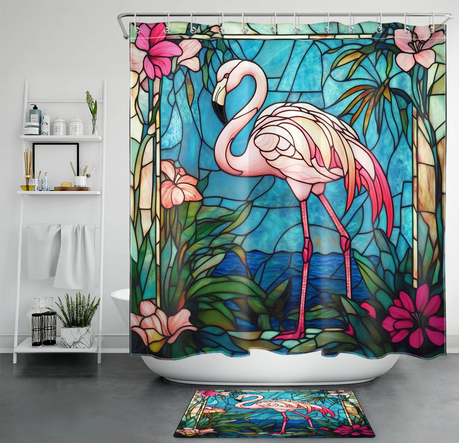 American Flag Pink Flamingo 4th of July Shower Curtain