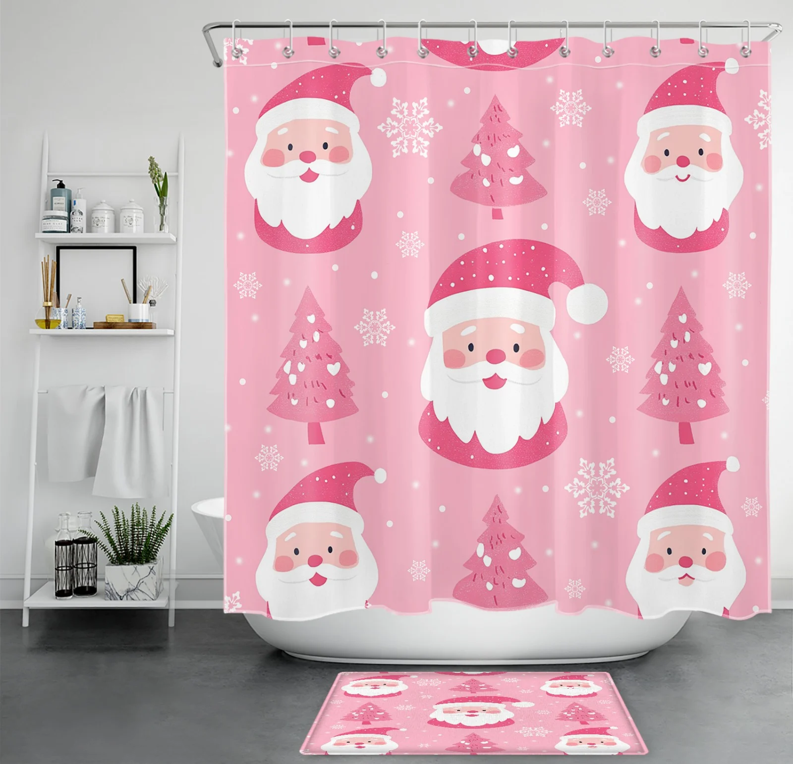 Winter Xmas Tree Black and White Christmas Shower Curtain