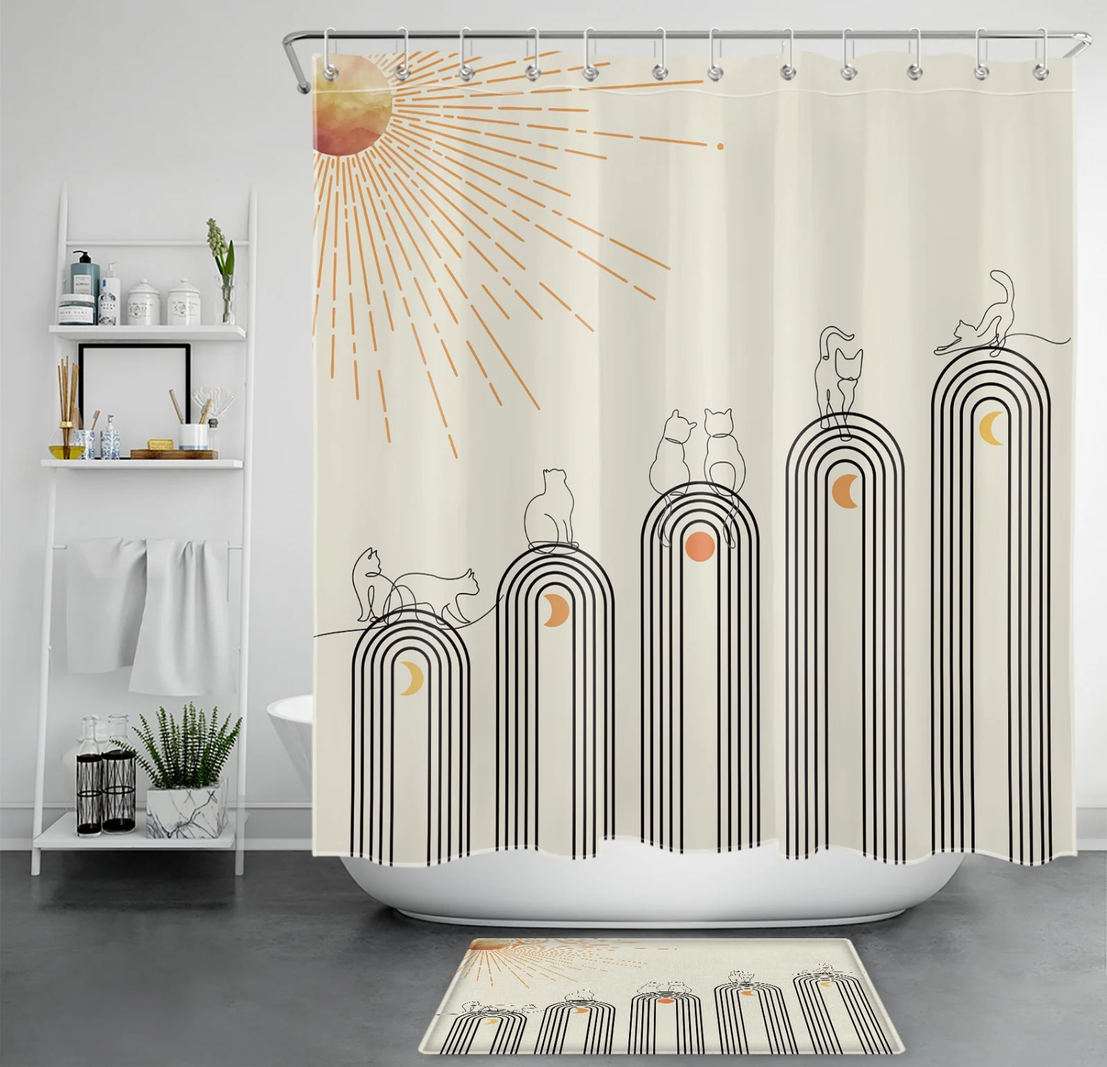 Vintage Green Botanical Red Floral Beige Shower Curtain