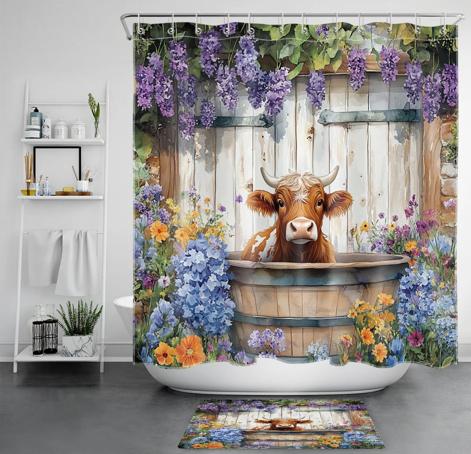 Western Country Vintage Barn Yellow Floral Shower Curtain