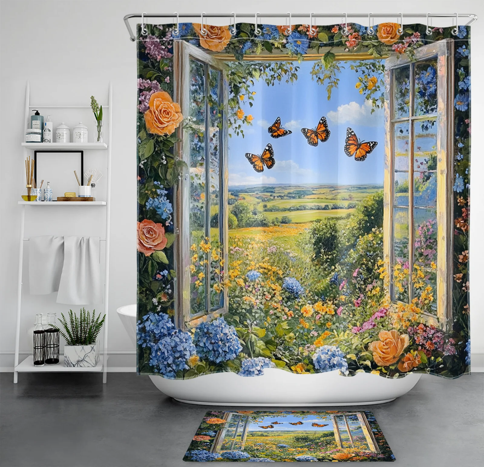 Teal Ocean Life Seashell Starfish Coastal Shower Curtain