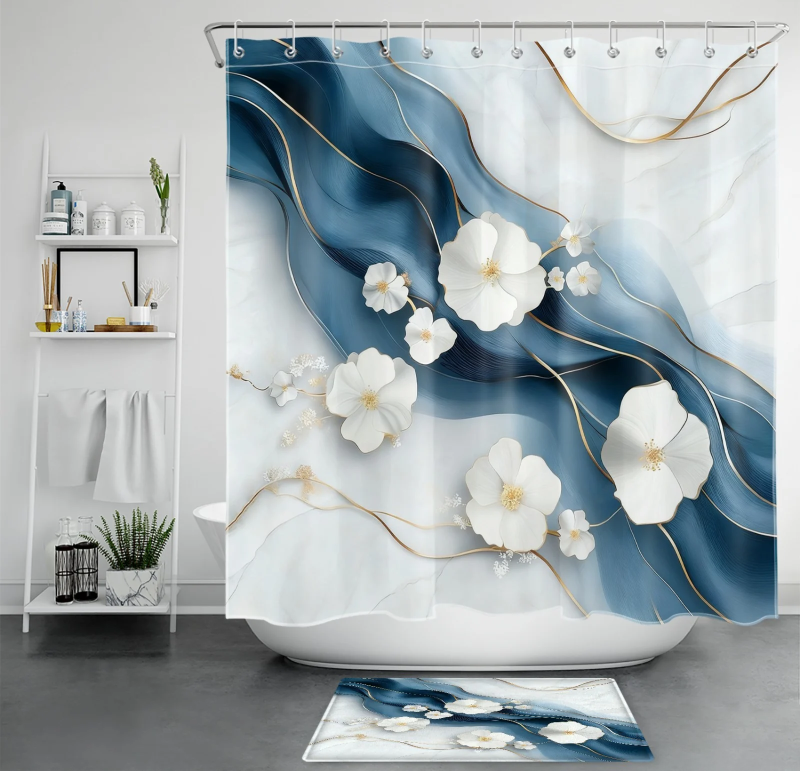 Love Heart Black and White Valentines Shower Curtain