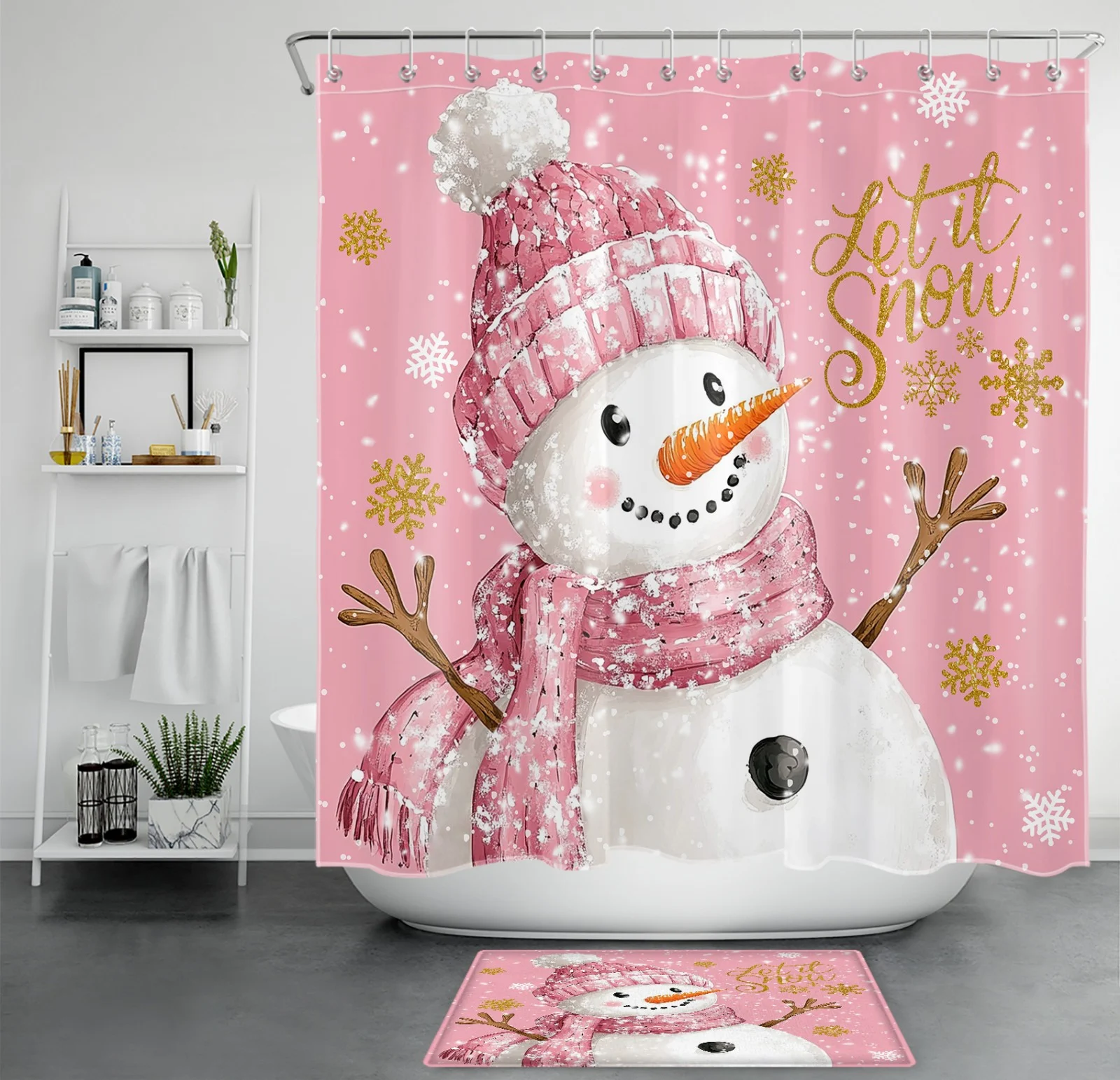 Red Cardinal Snowman Farmhouse Christmas Shower Curtain
