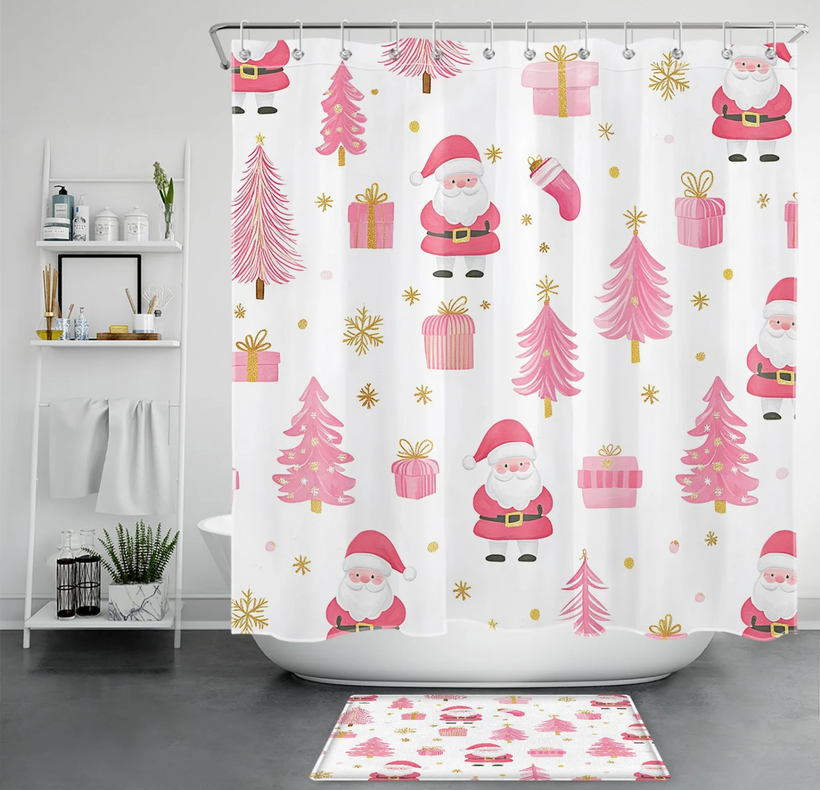 Forest Gray Snowflake Green Christmas Tree Shower Curtain