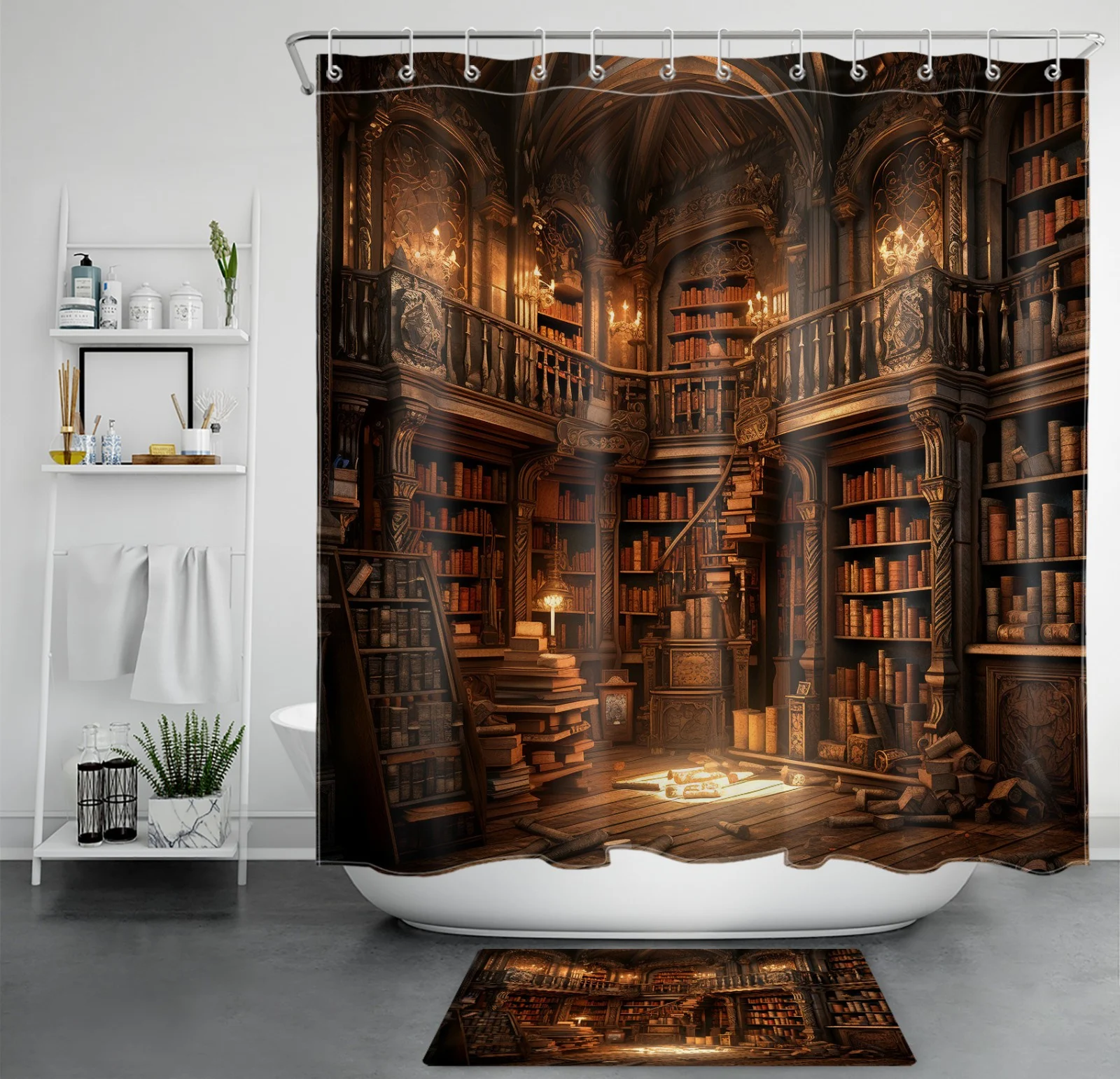 Botanical Red White and Blue Floral Shower Curtain