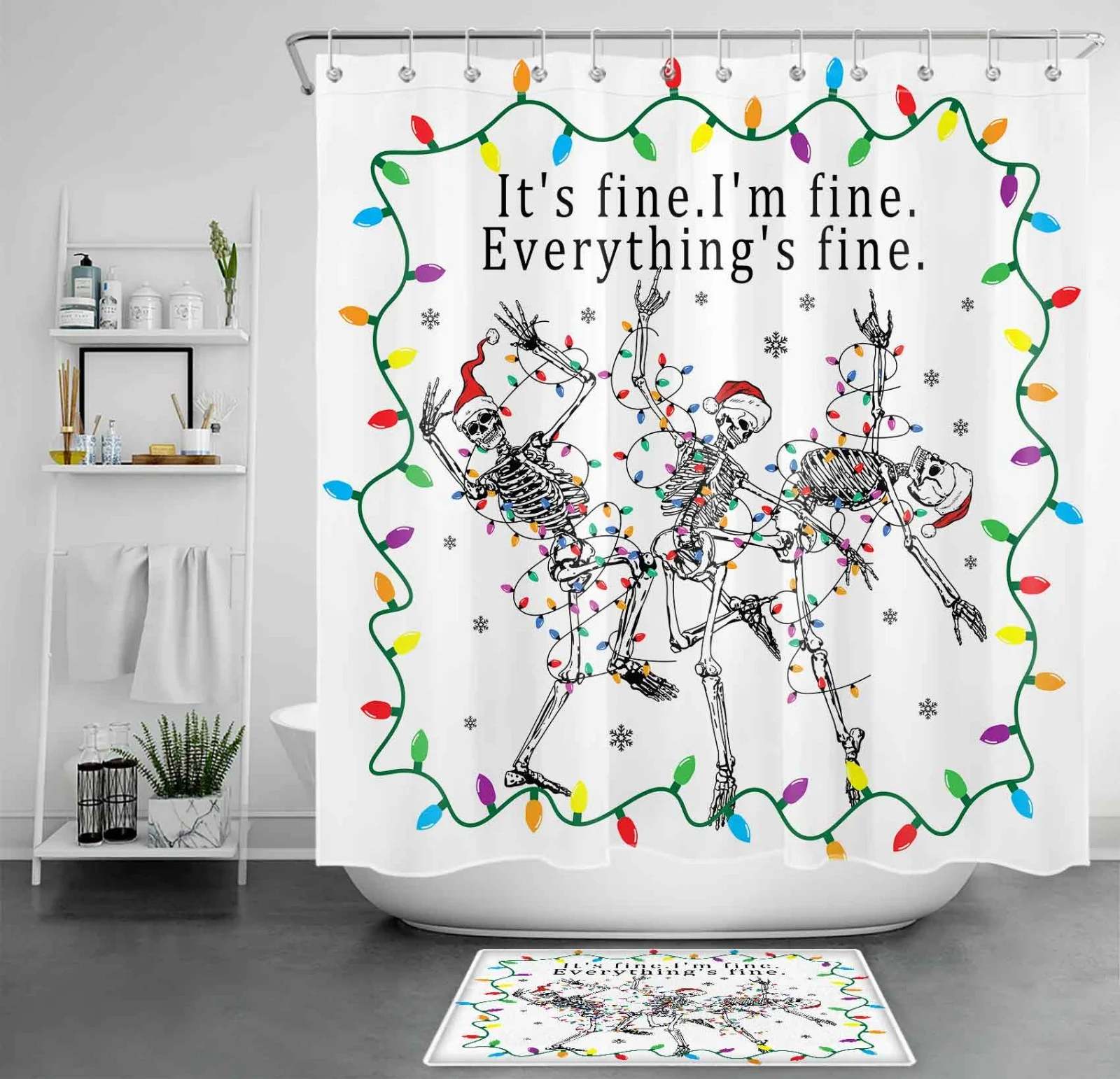 Winter Blue and Gold Snowflake Christmas Shower Curtain