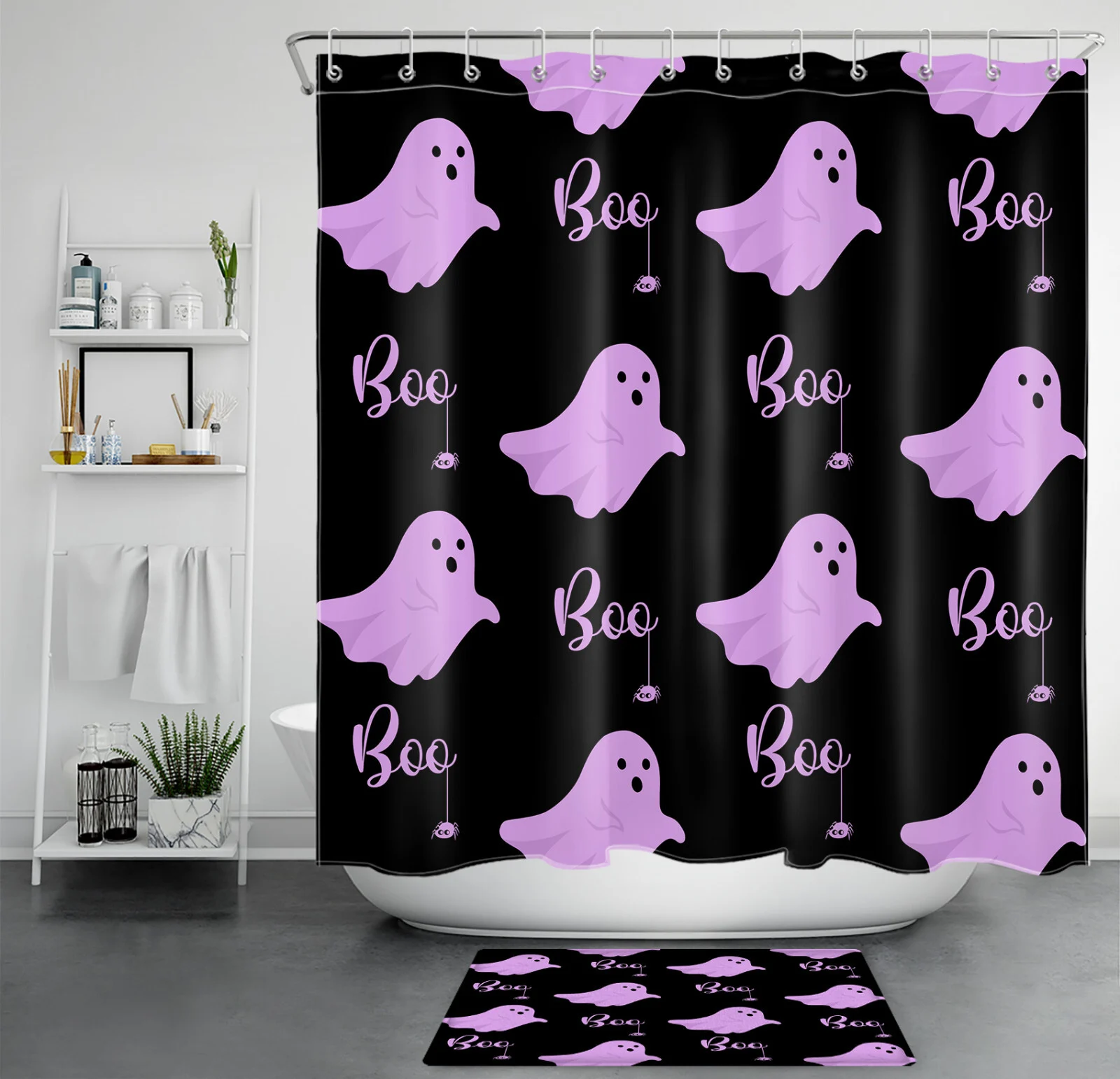 Pink Spider Web Black and White Halloween Shower Curtain Pink Spider Web Black and White Halloween Shower Curtain