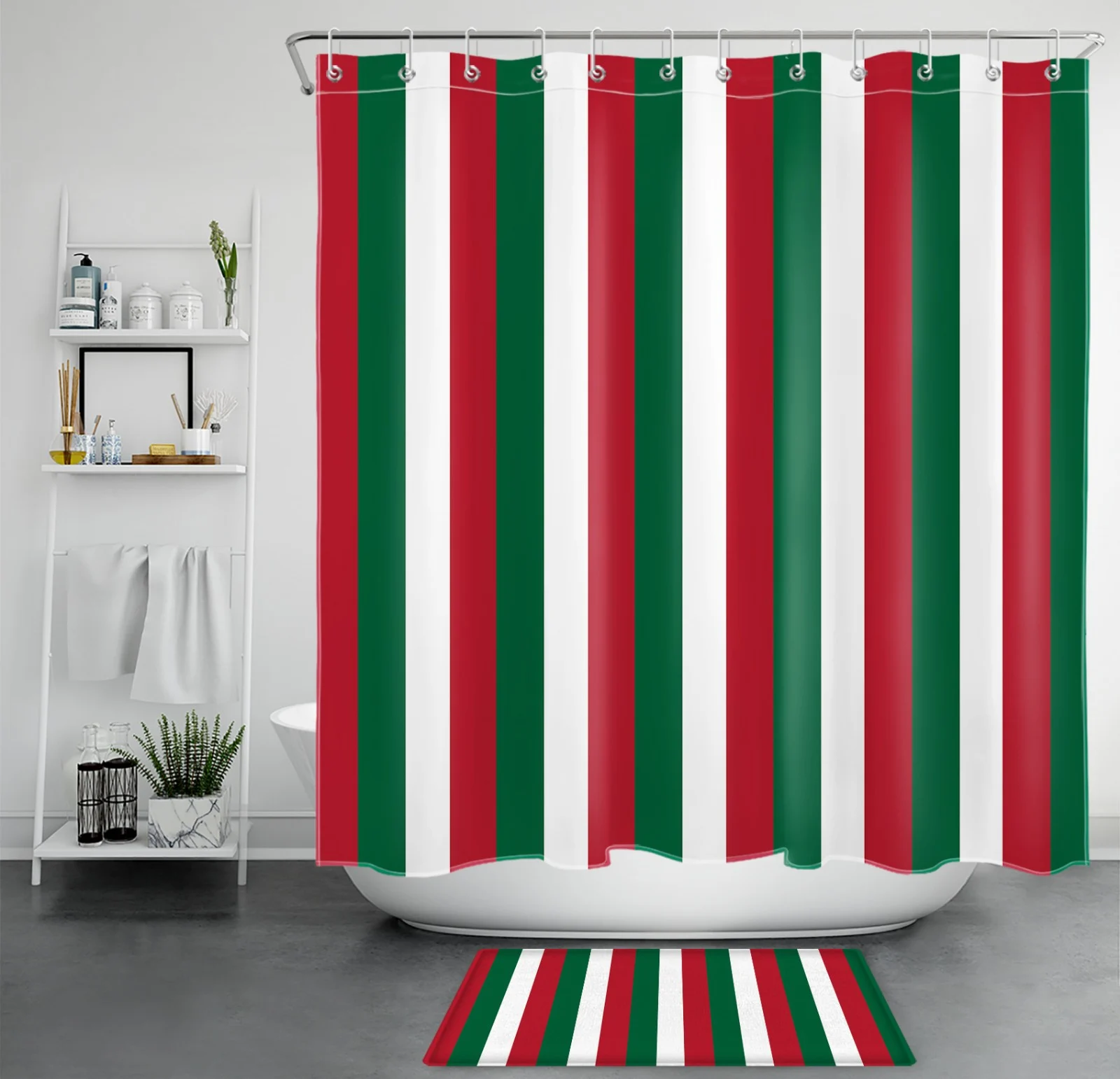Black and Sage Green Vertical Striped Shower Curtain