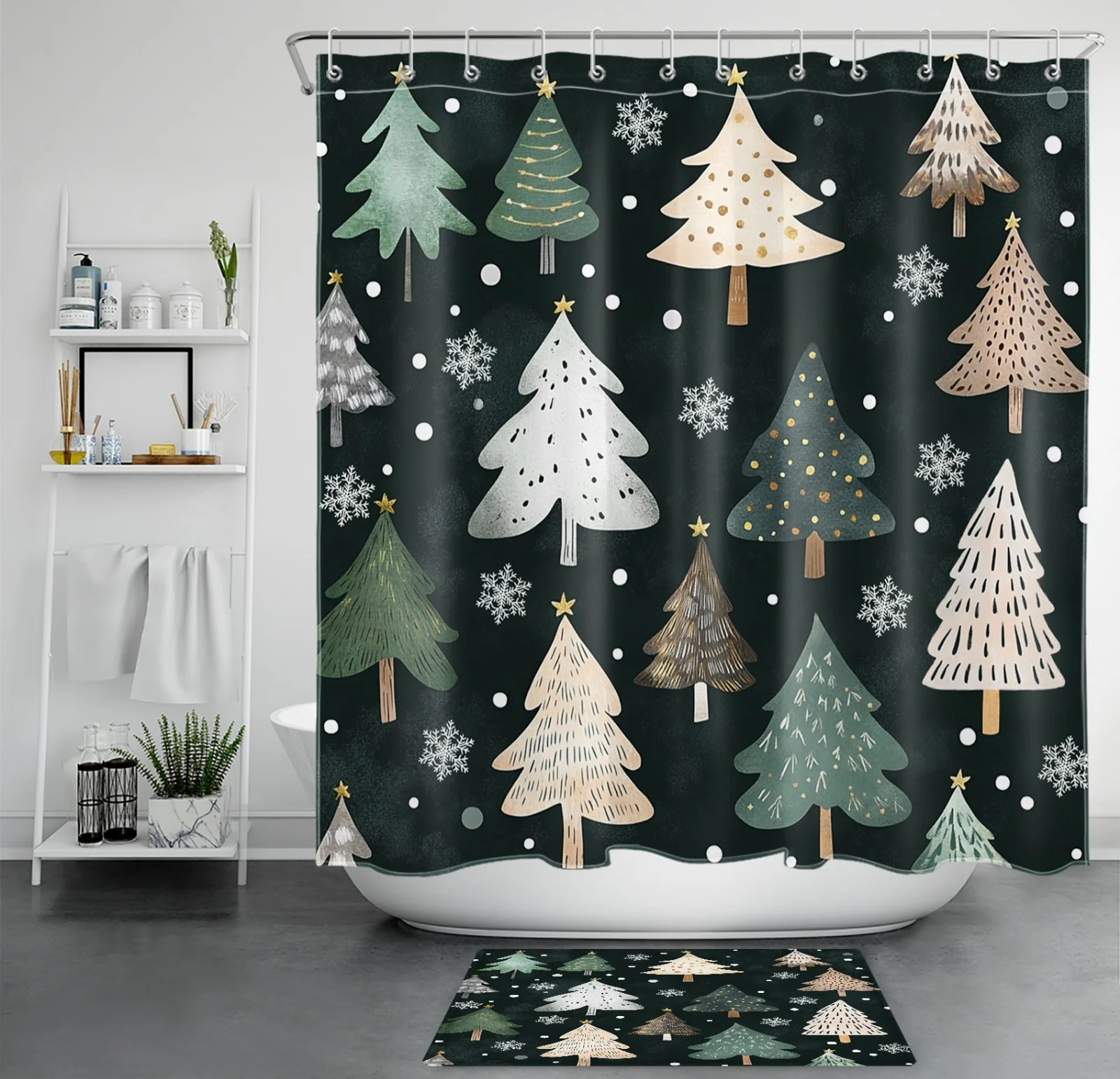 Snowflake Abstract Green Christmas Tree Shower Curtain Snowflake Abstract Green Christmas Tree Shower Curtain