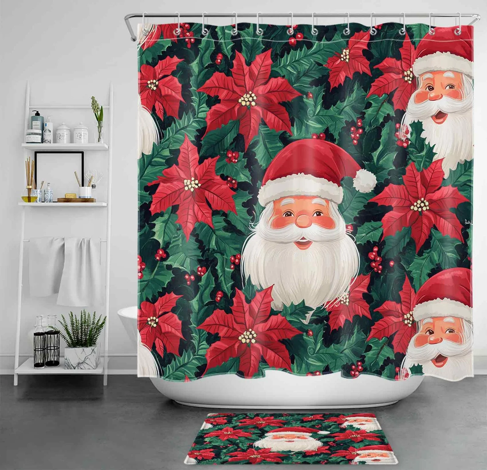 Tropical Green Xmas Tree Beach Christmas Shower Curtain