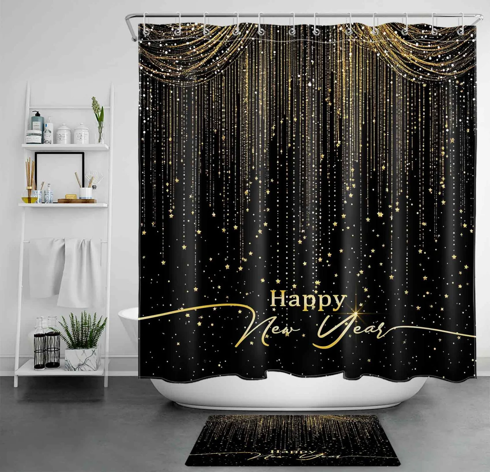 Colorful Firework Happy New Year Christmas Shower Curtain