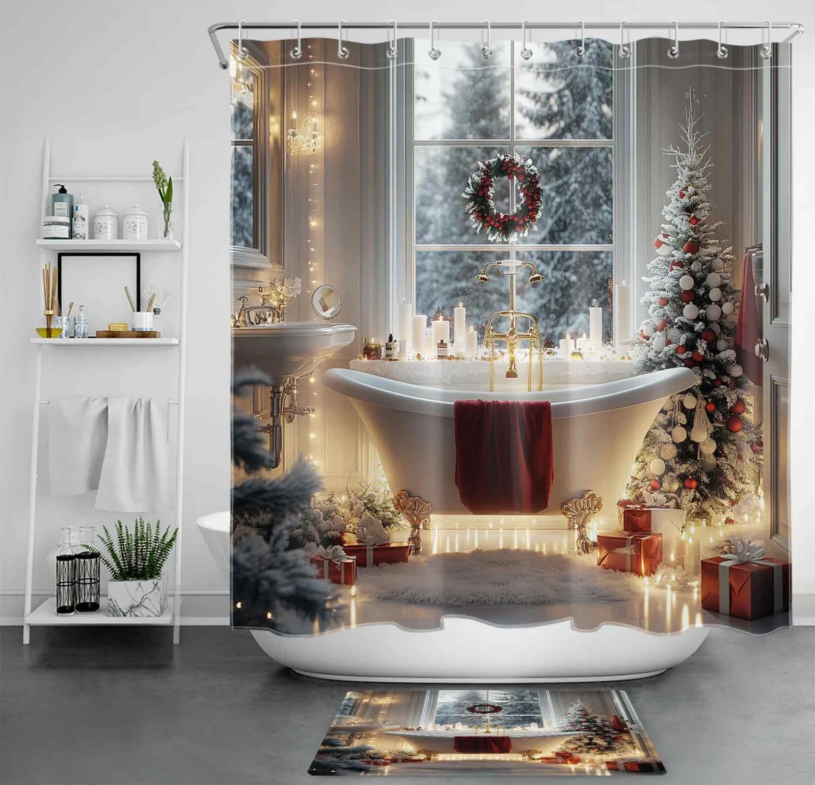 White Snowflake Pink Christmas Snowman Shower Curtain White Snowflake Pink Christmas Snowman Shower Curtain