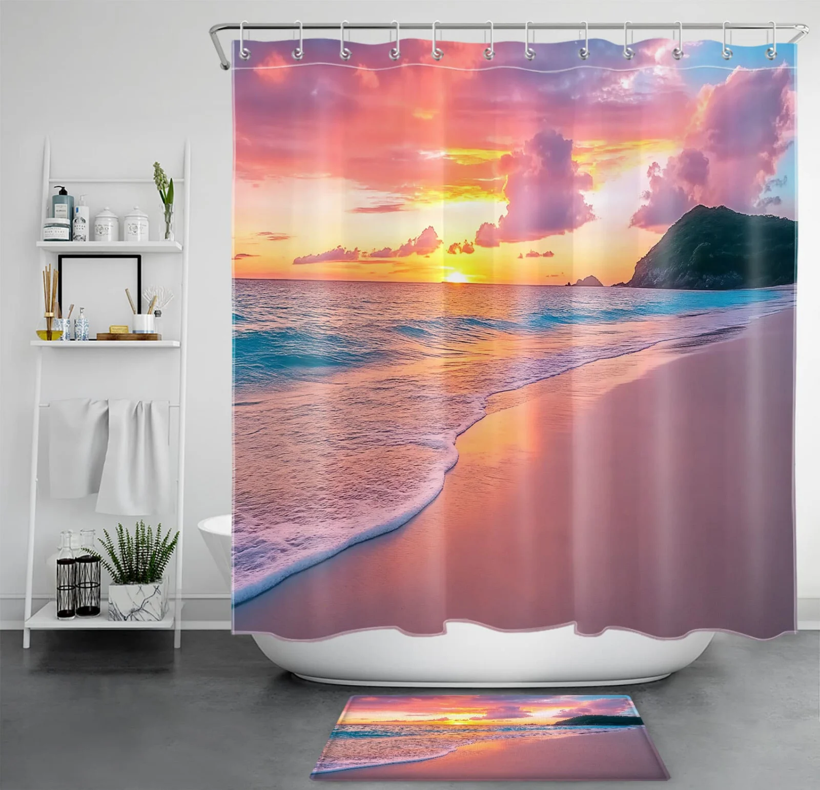 Coastal Sea Seashell Beach Ocean Sunrise Shower Curtain