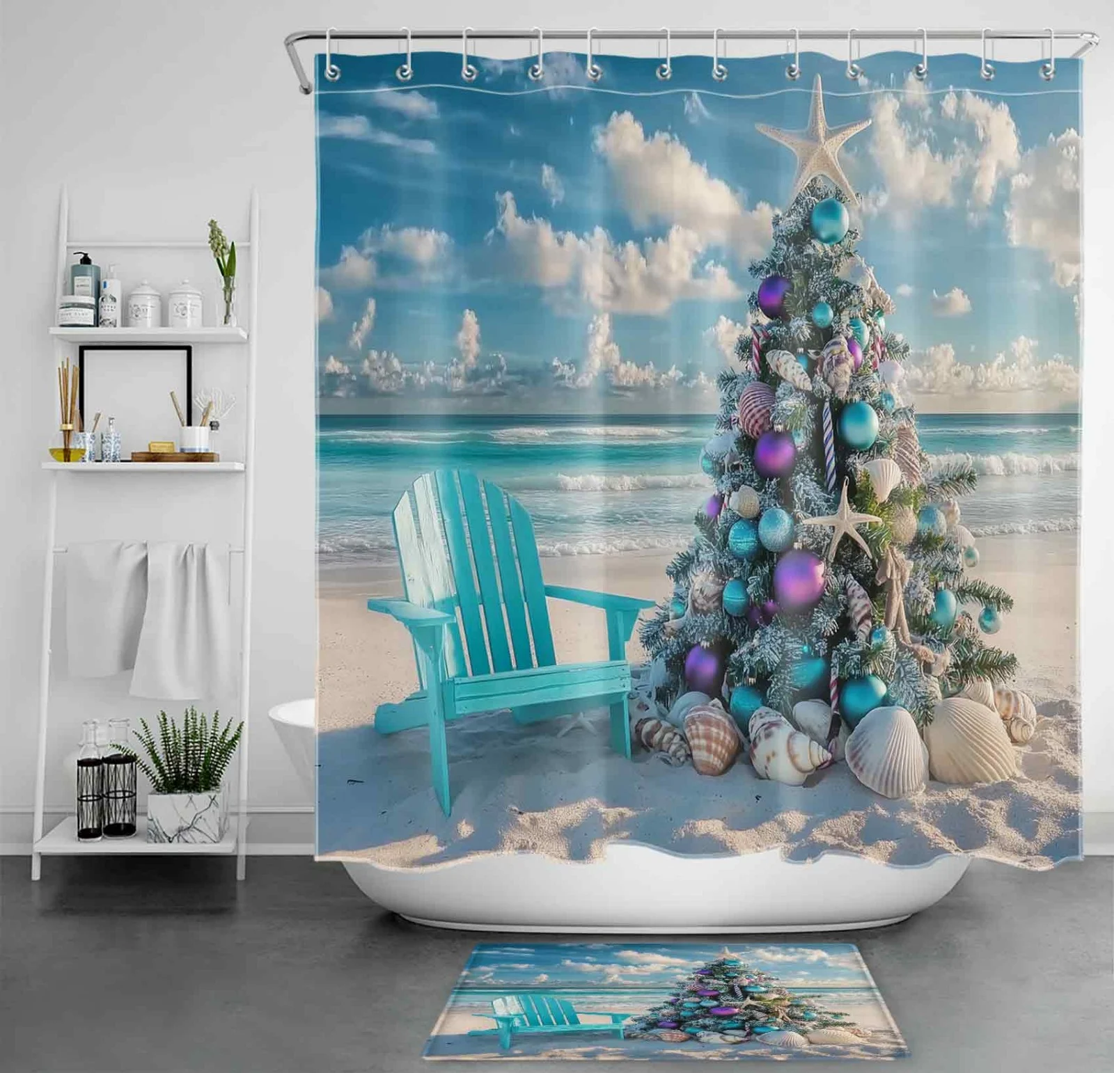 Winter Botanical Leaves Blue Christmas Shower Curtain Winter Botanical Leaves Blue Christmas Shower Curtain