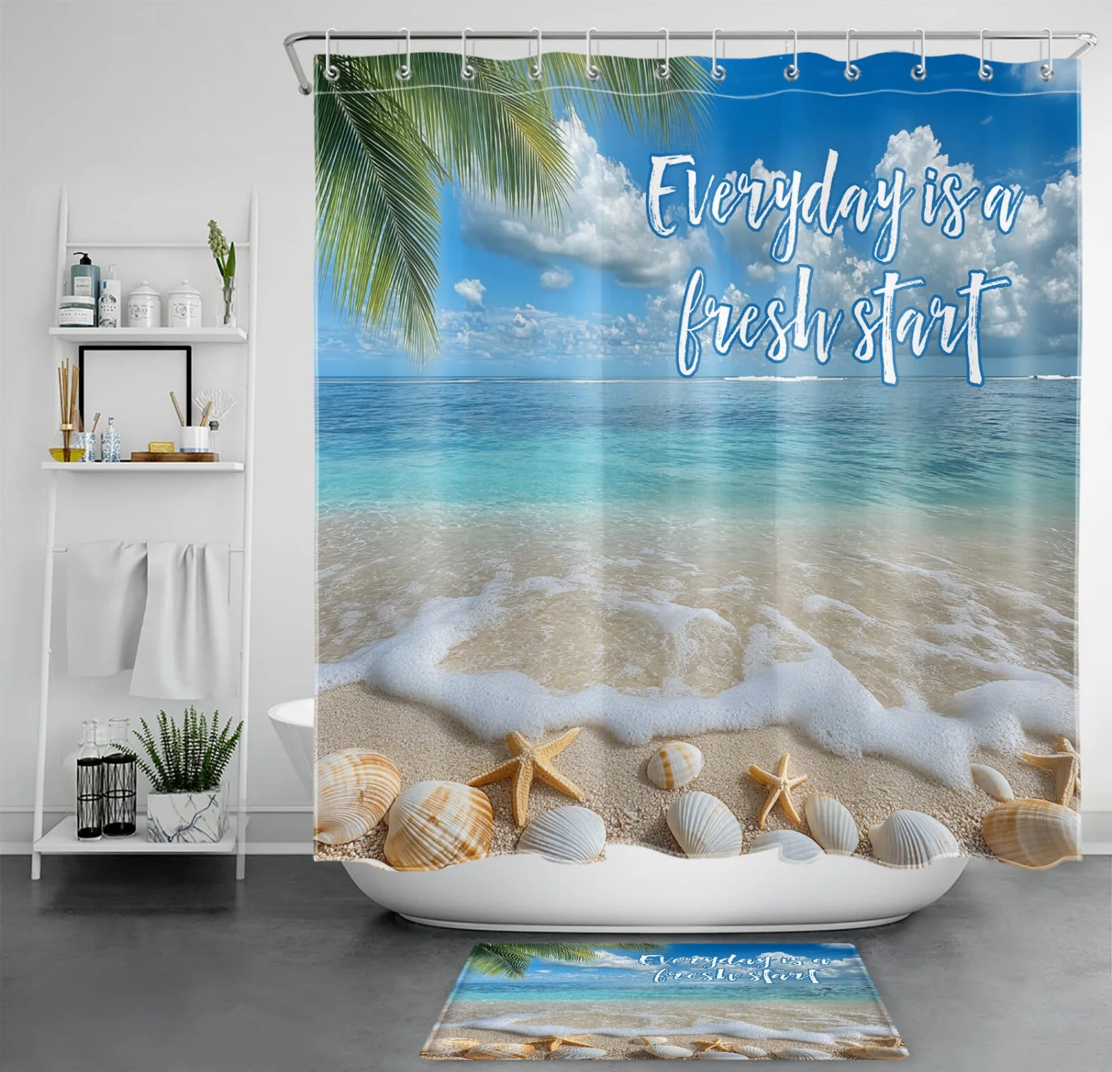 Hawaiian Coastal Scenery Blue Ocean Beach Shower Curtain