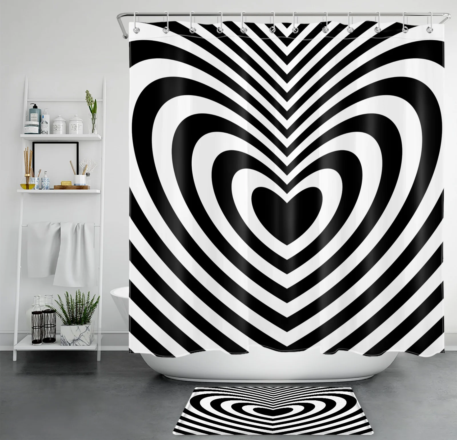 Valentine's Day Red Love Heart on Black Shower Curtain
