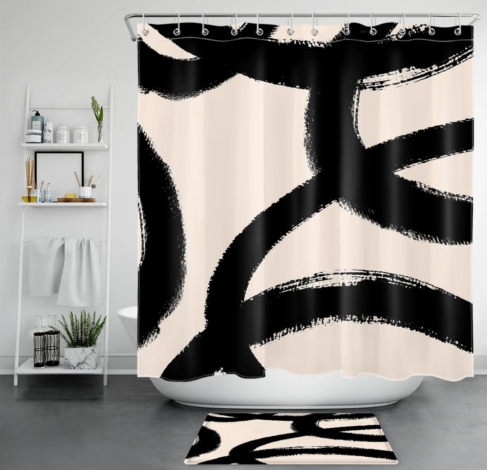 Retro Botanical Leaf Butterfly Blue Floral Shower Curtain