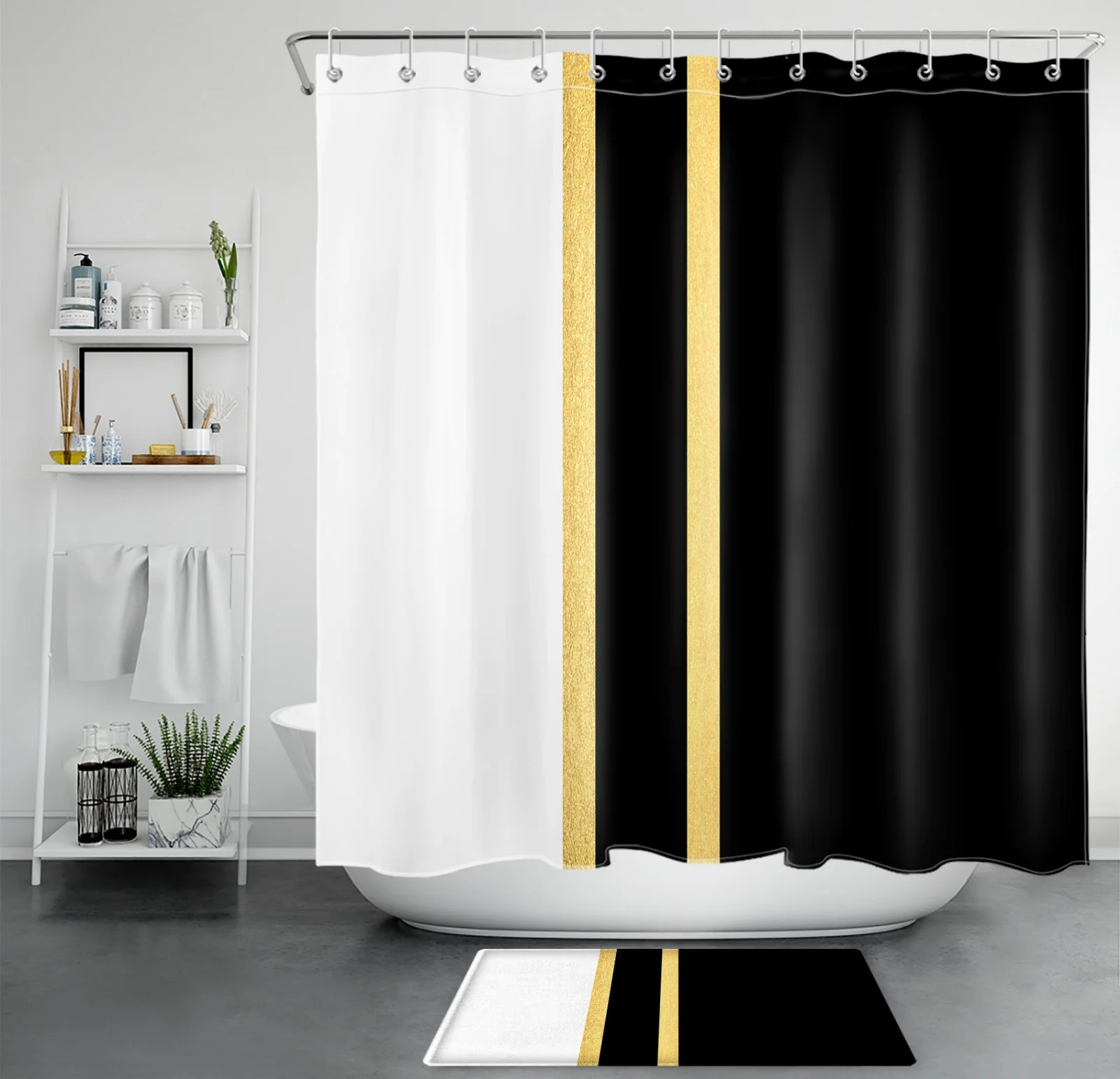 Minimalist Pink and White Vertical Striped Shower Curtain