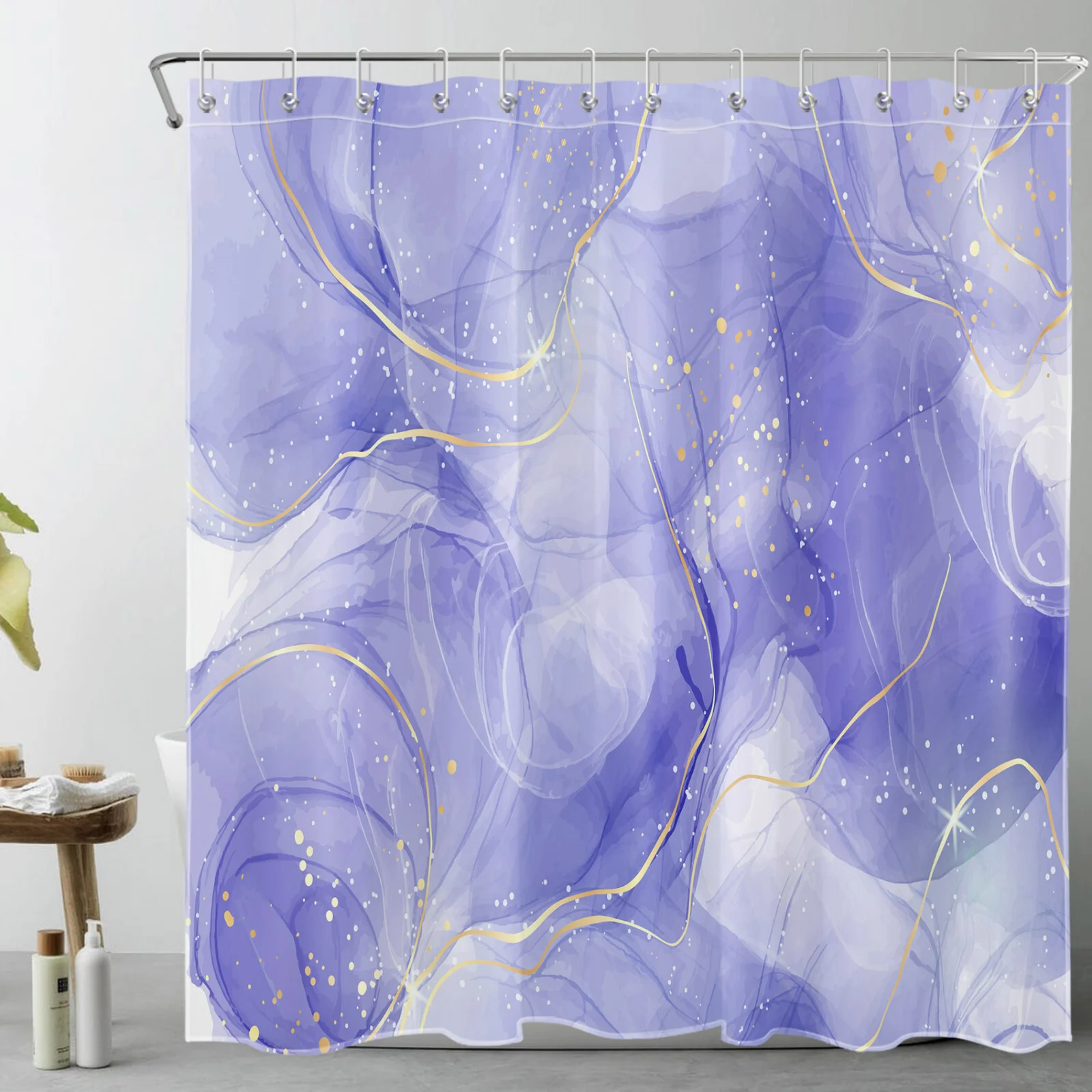 Modern Abstract Purple White Marble Gold Shower Curtain Modern Abstract Purple White Marble Gold Shower Curtain