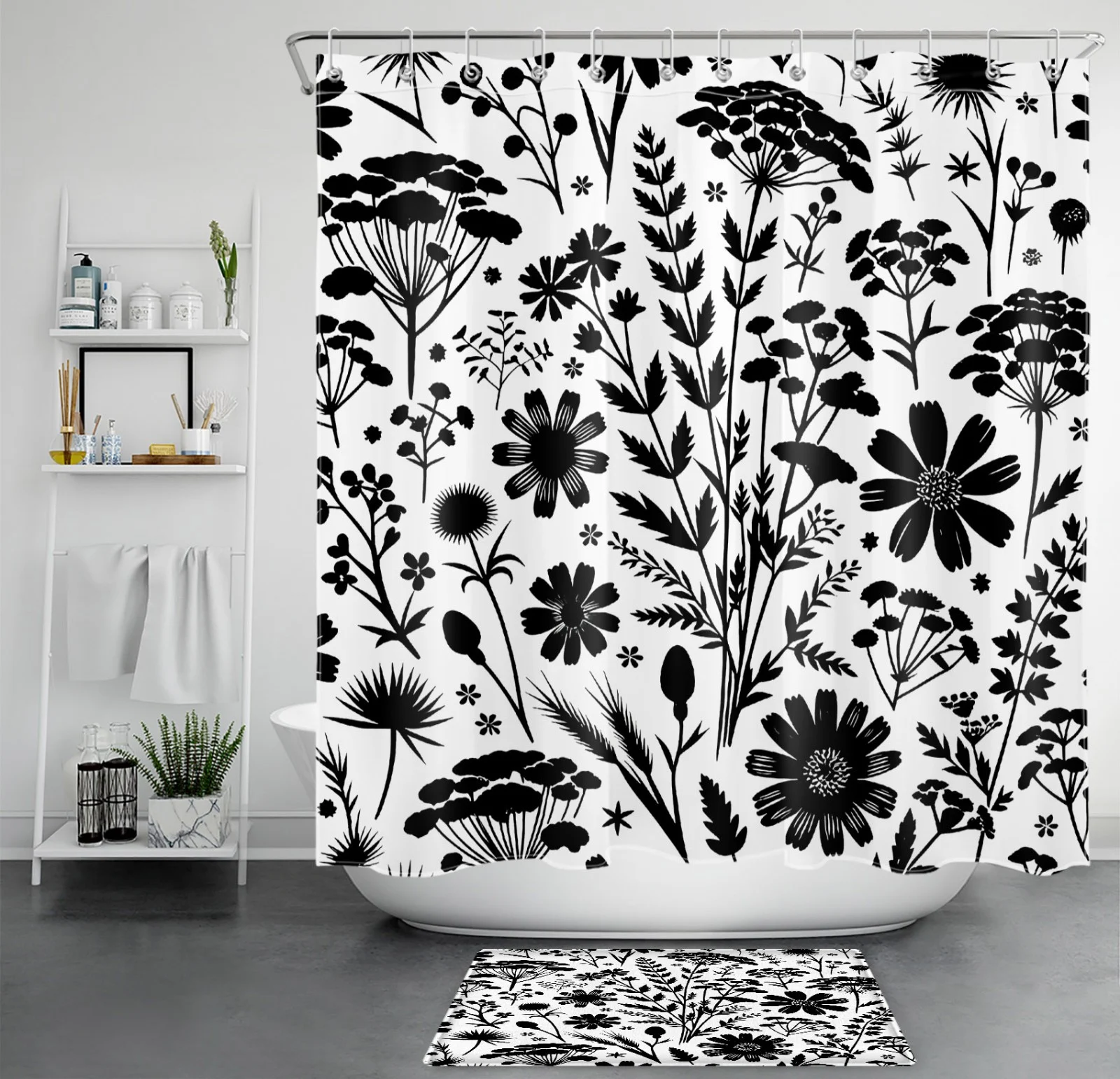 Abstract Marble Butterfly Orange Floral Shower Curtain