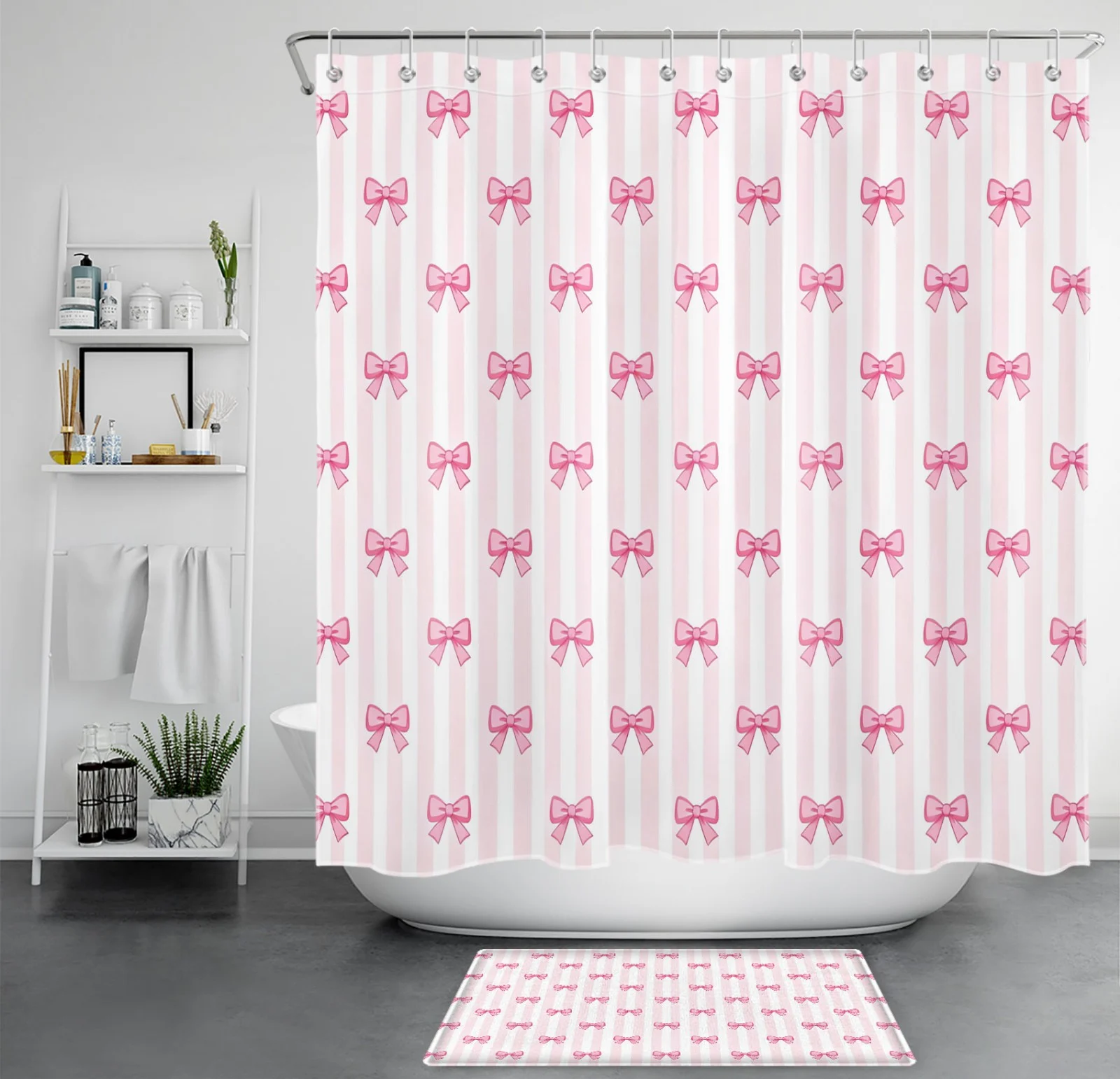 Romantic Pink Red Love Heart Valentines Shower Curtain