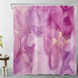 Minimalist Green and Gold Abstract Marble Shower Curtain