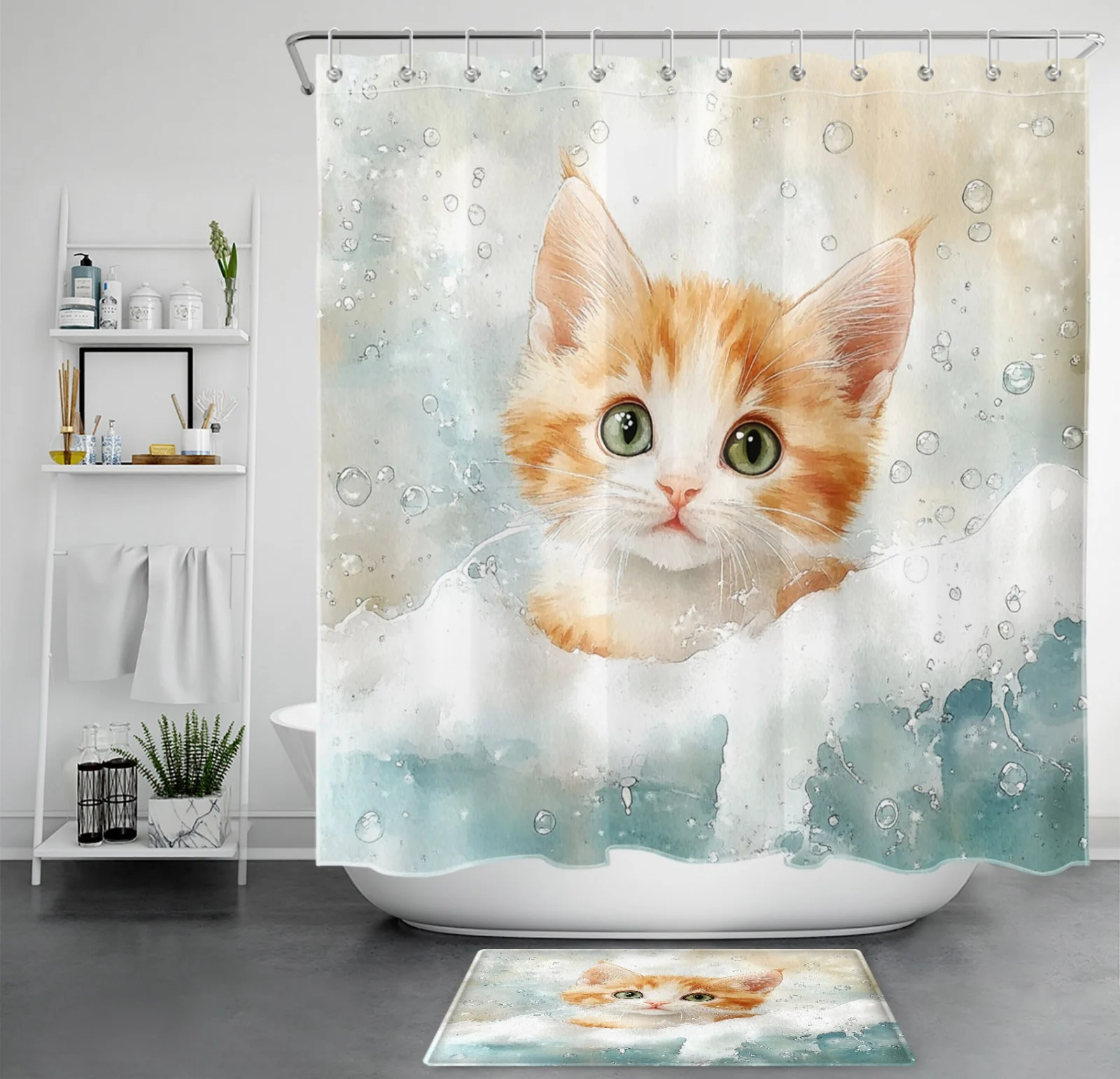 Pink Bathtub Green Animal Funny Frog Shower Curtain