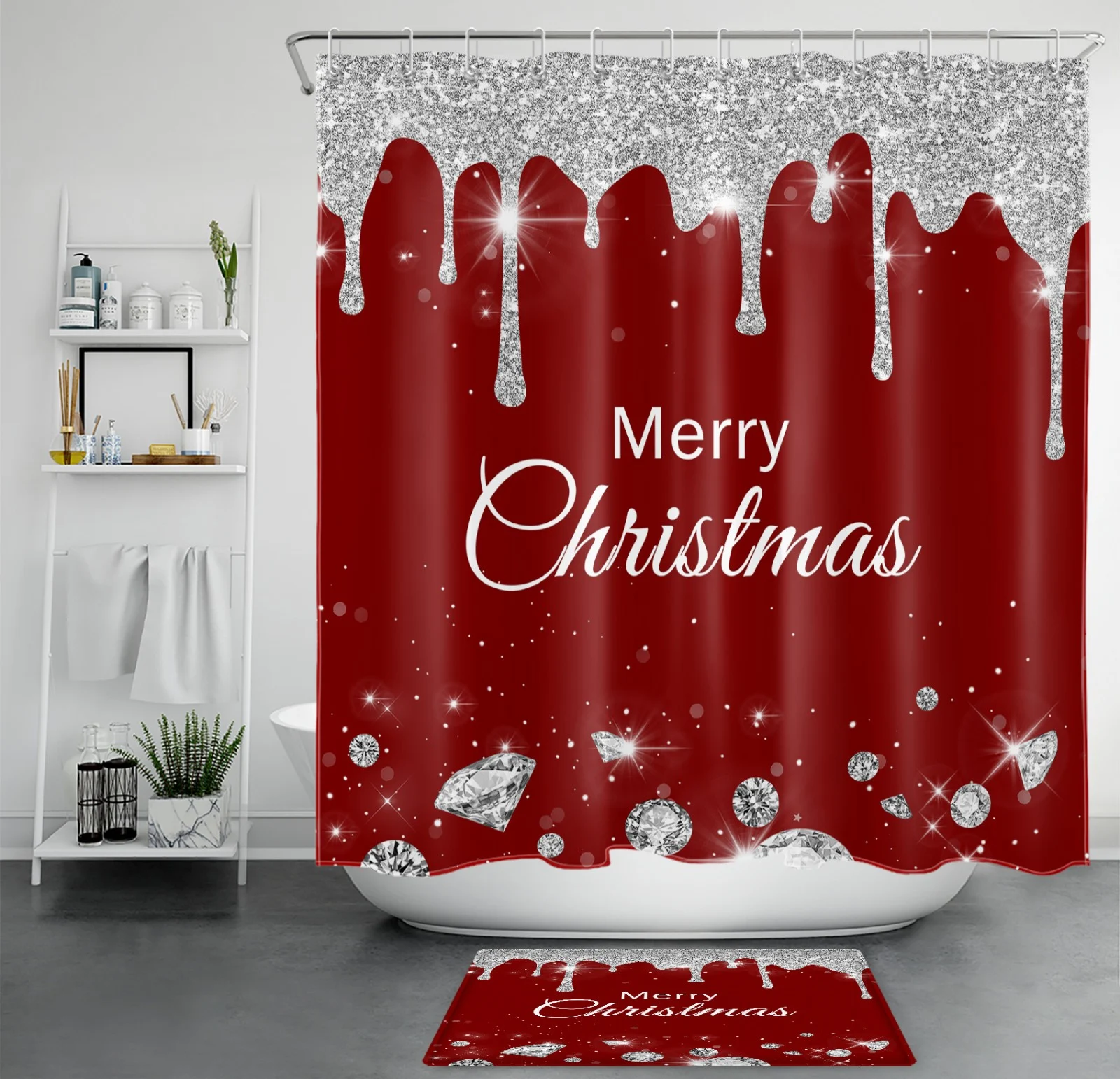 Winter Farmhouse Red Christmas Snowman Shower Curtain