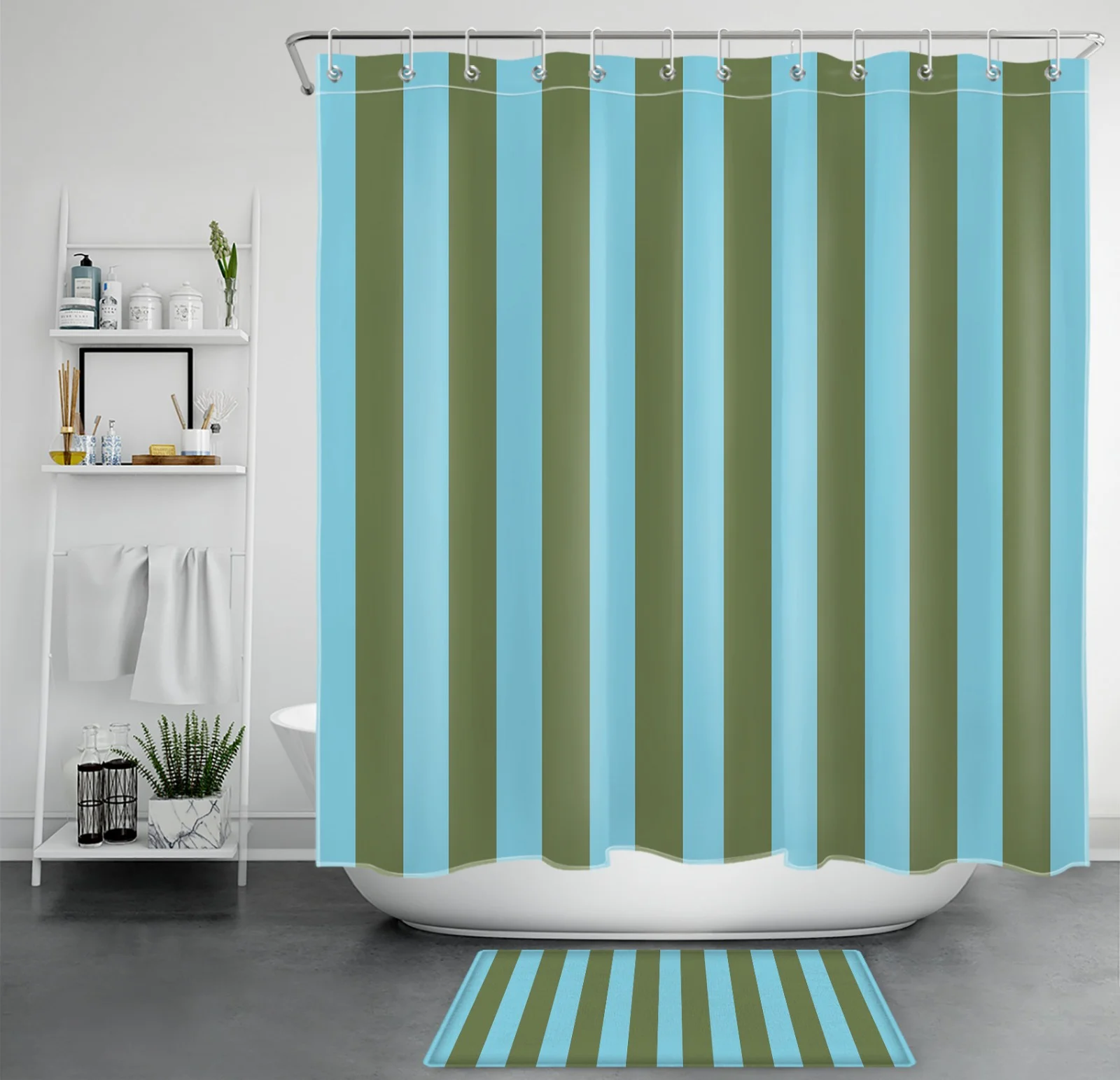 Retro Black and Cream Vertical Striped Shower Curtain