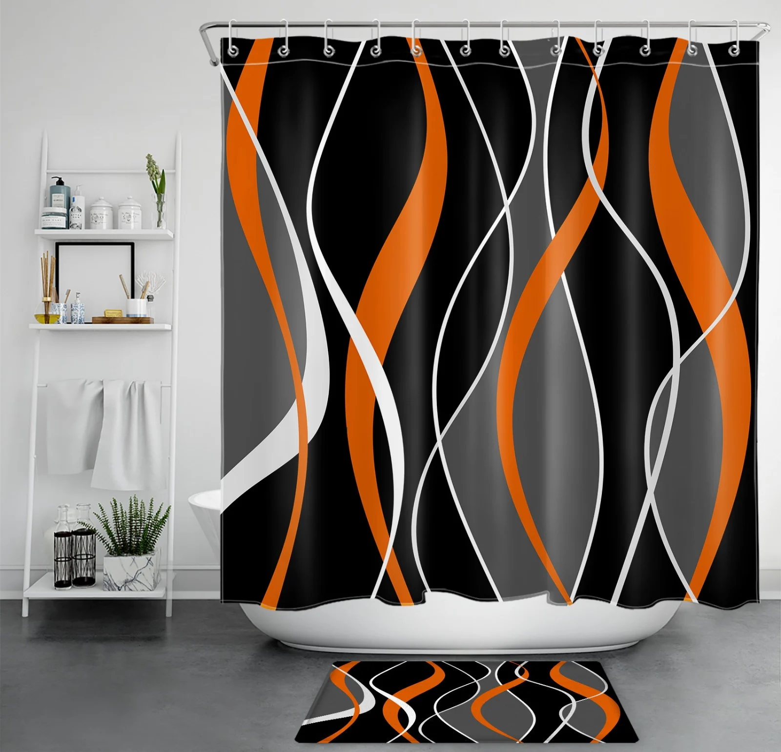 Gray Striped Black and Brown Geometric Shower Curtain Gray Striped Black and Brown Geometric Shower Curtain