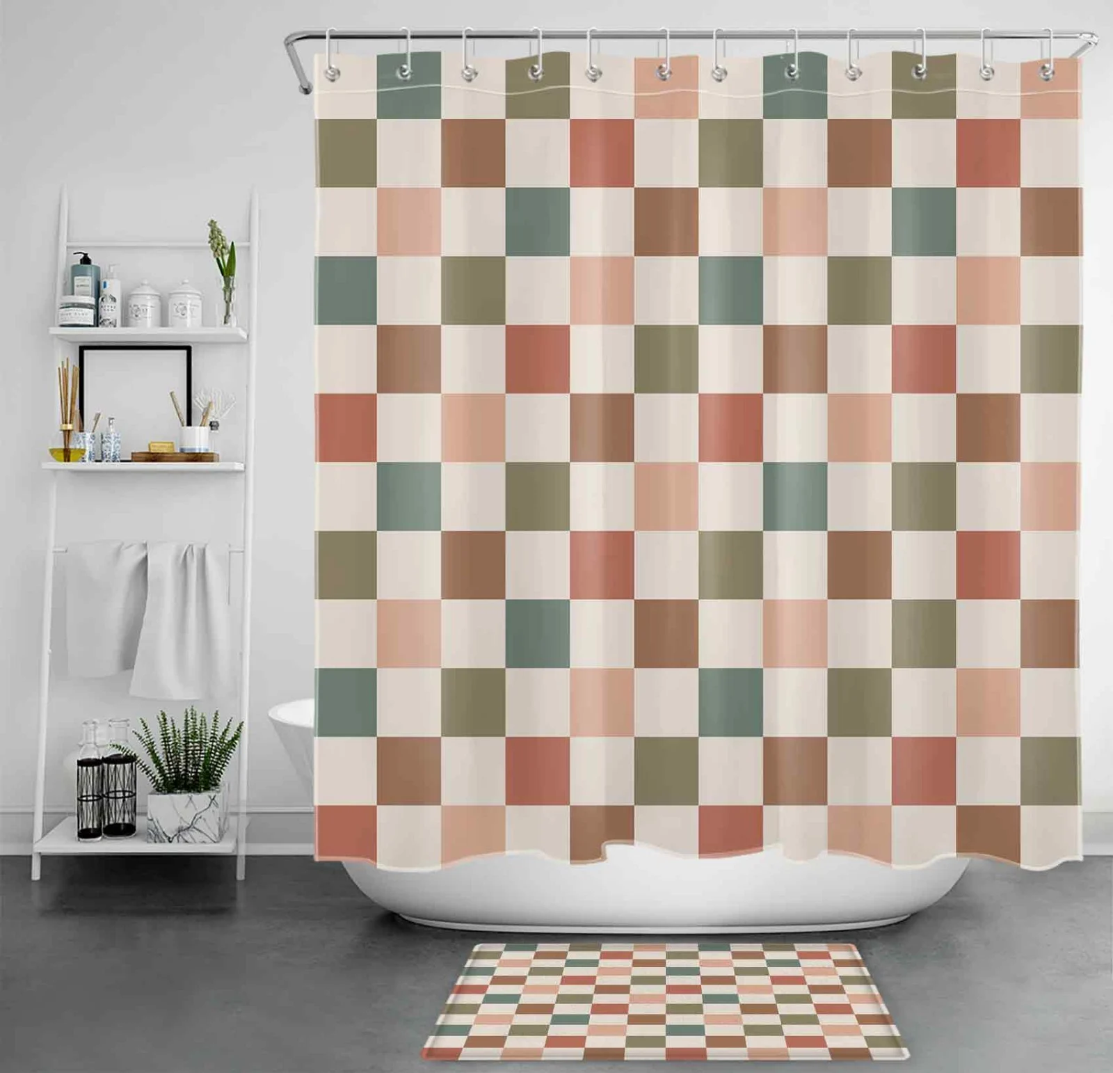Colorful Patchwork Red and Green Christmas Shower Curtain