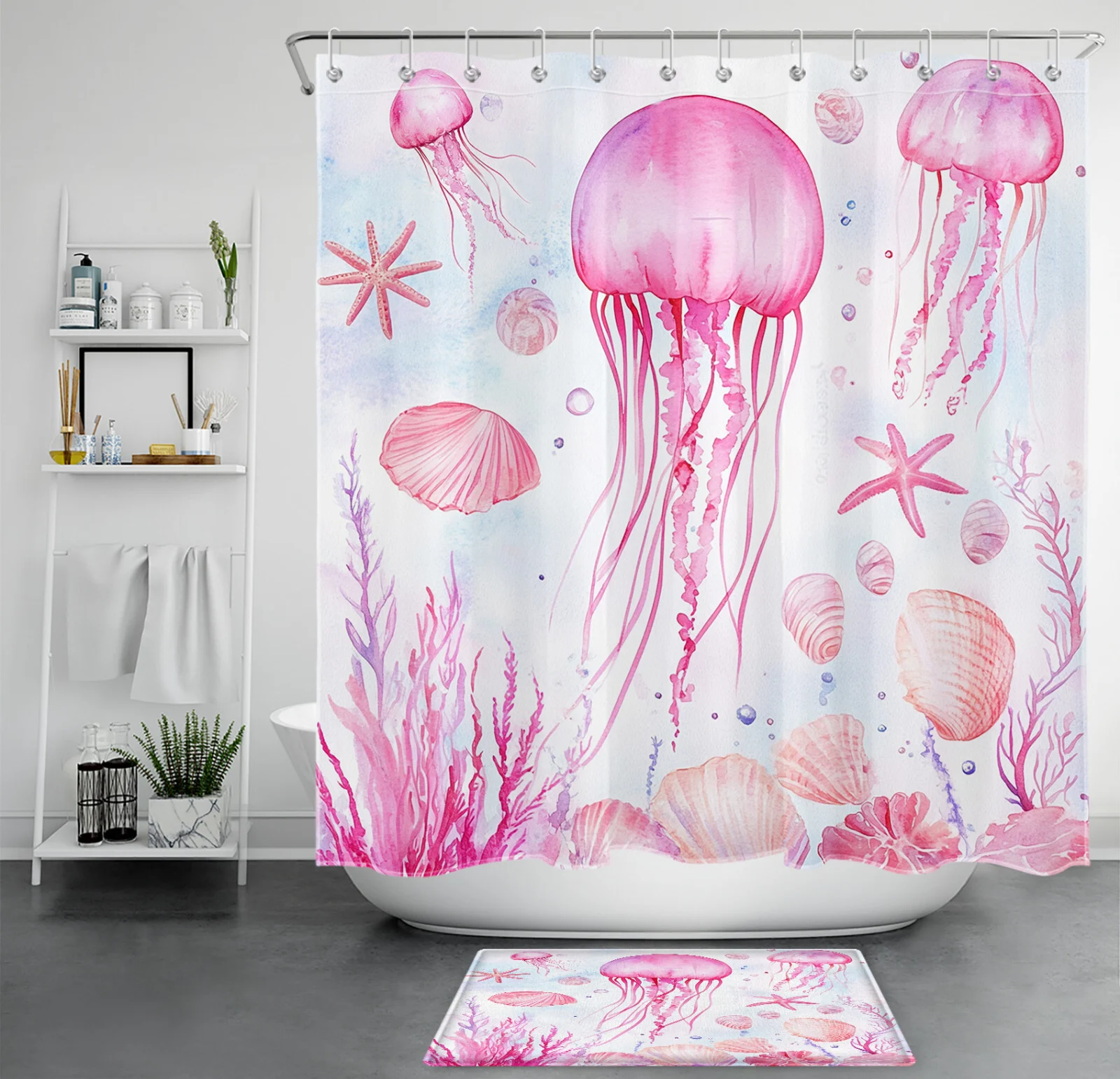 Bee Butterfly Botanical Blue Hydrangea Shower Curtain