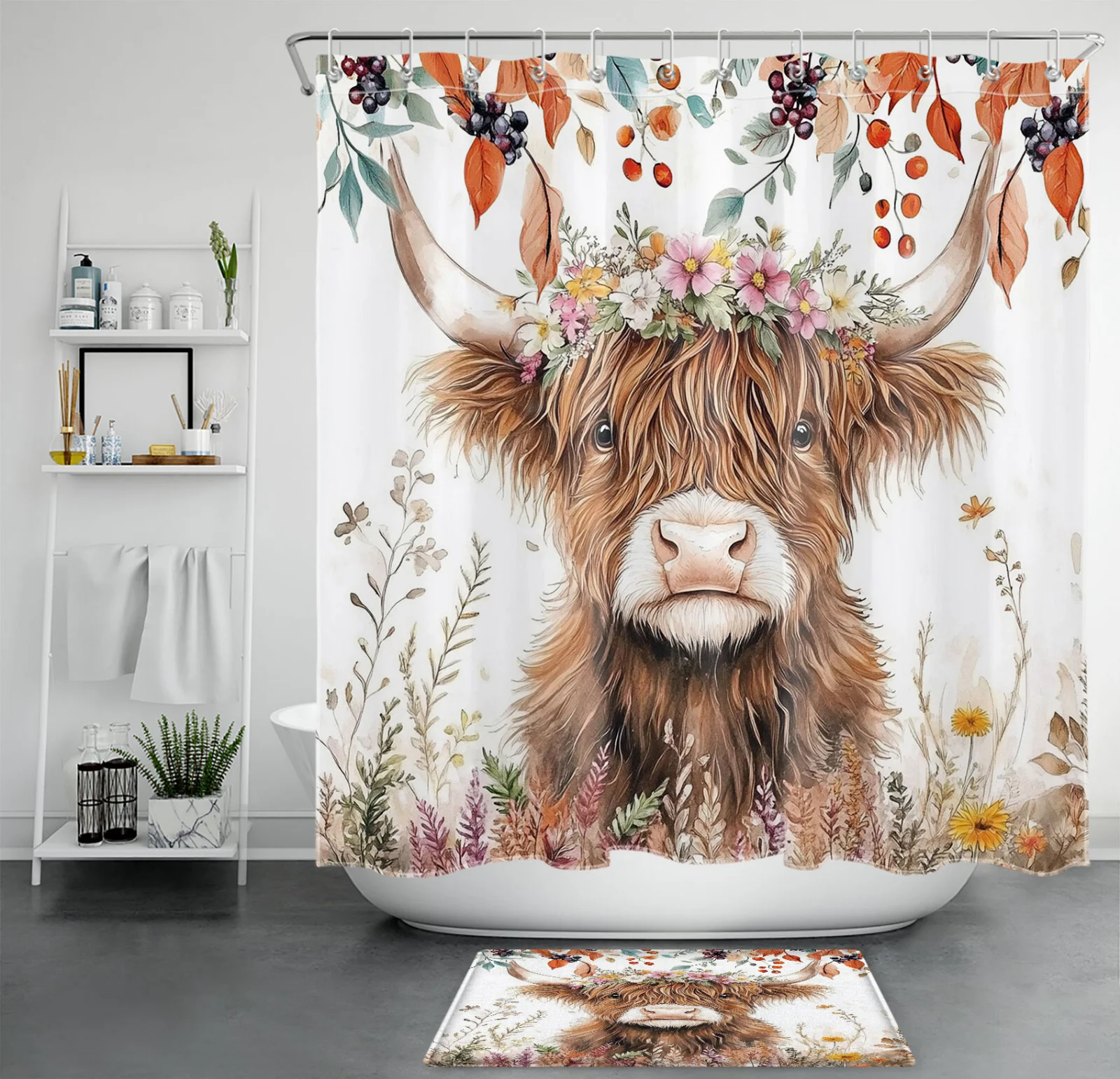 Autumn Leaves Harvest Pumpkin Fall Cat Shower Curtain