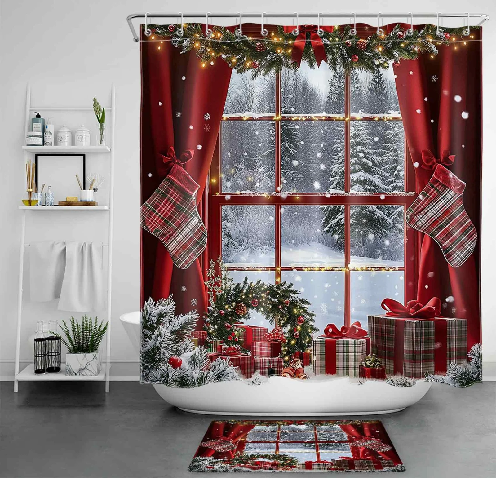 Happy New Year Black and Gold Christmas Shower Curtain