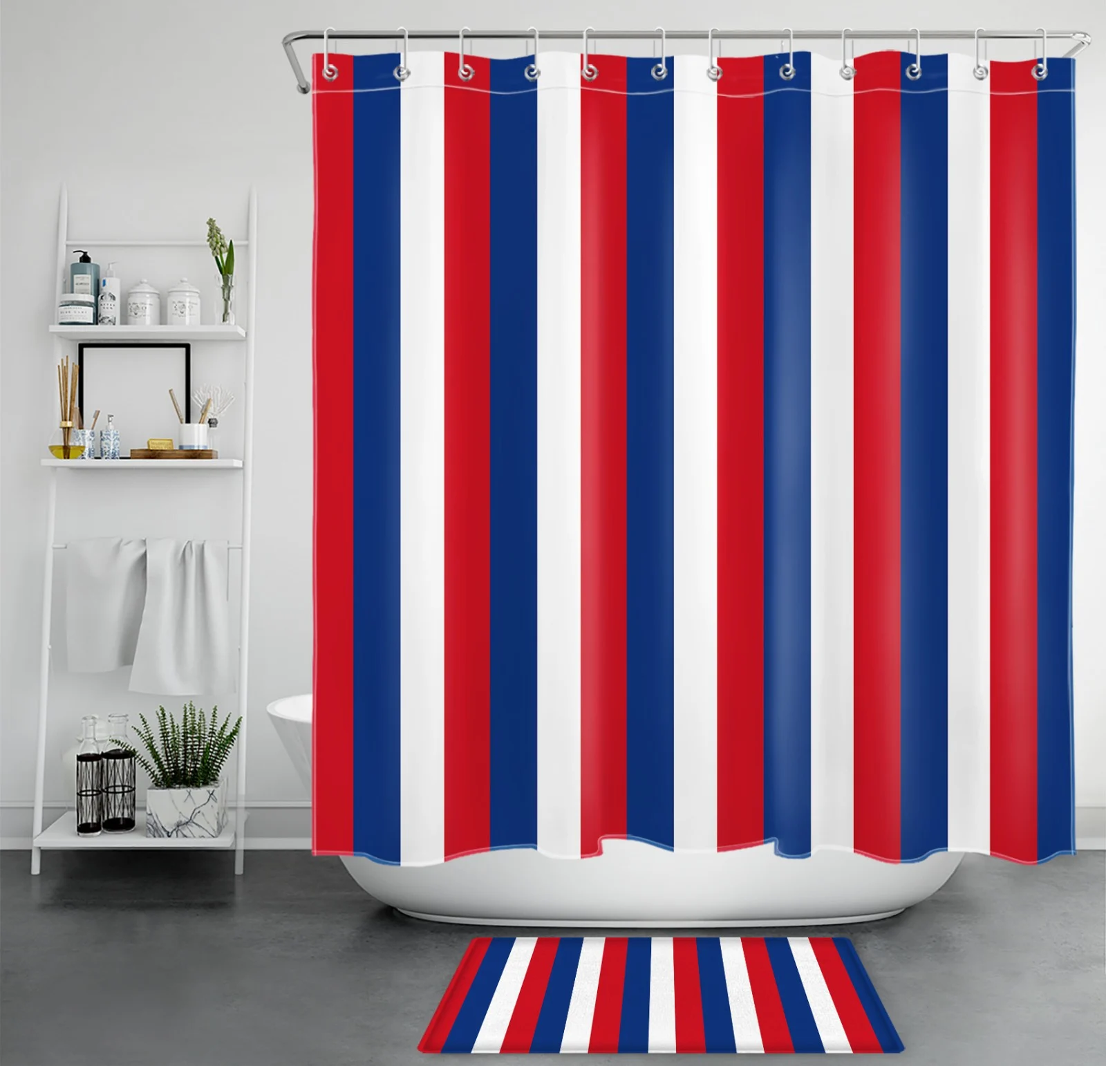 Patriotic Red White and Blue Striped Shower Curtain