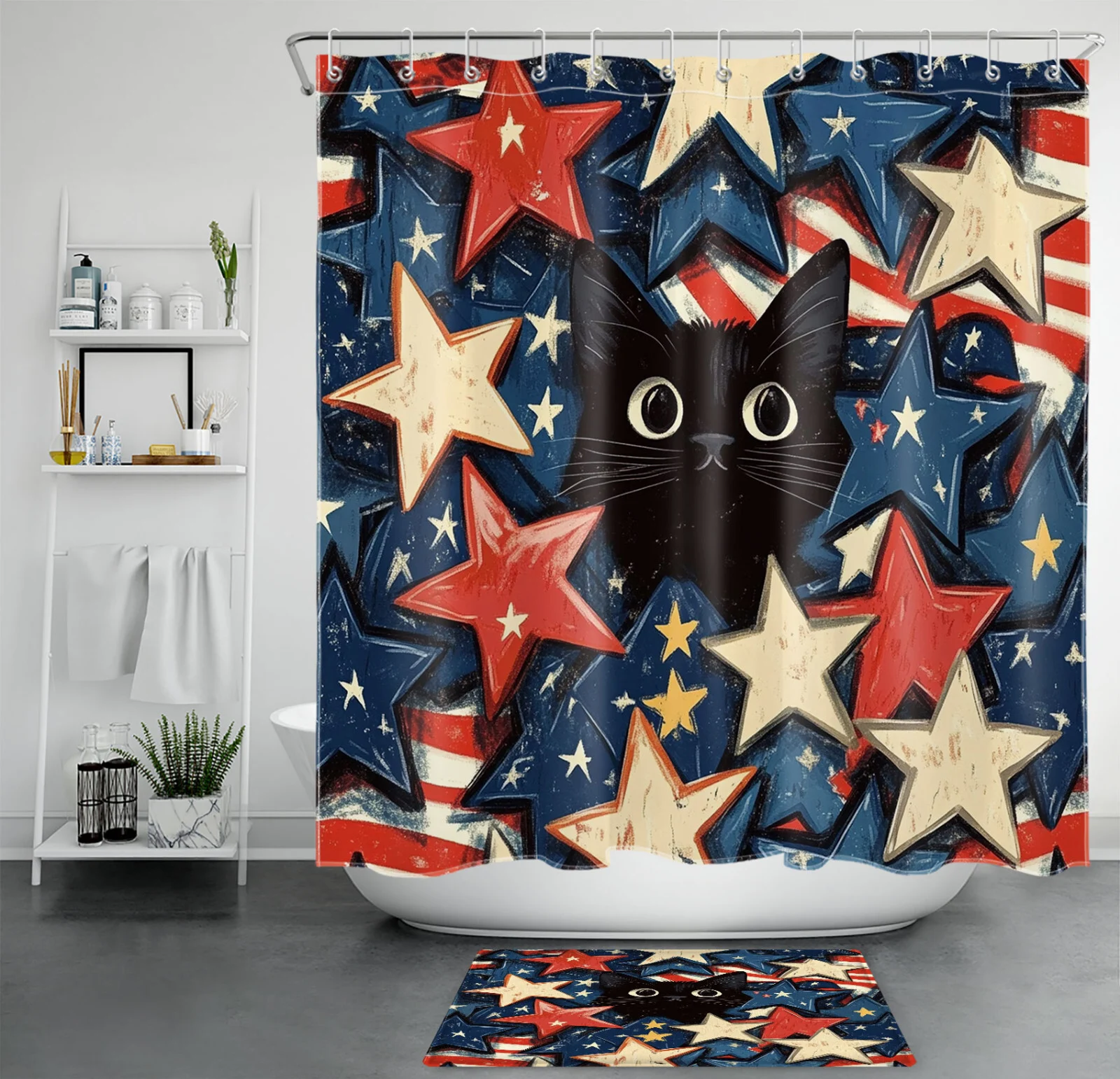 American Flag Floral 4th of July Gnome Shower Curtain