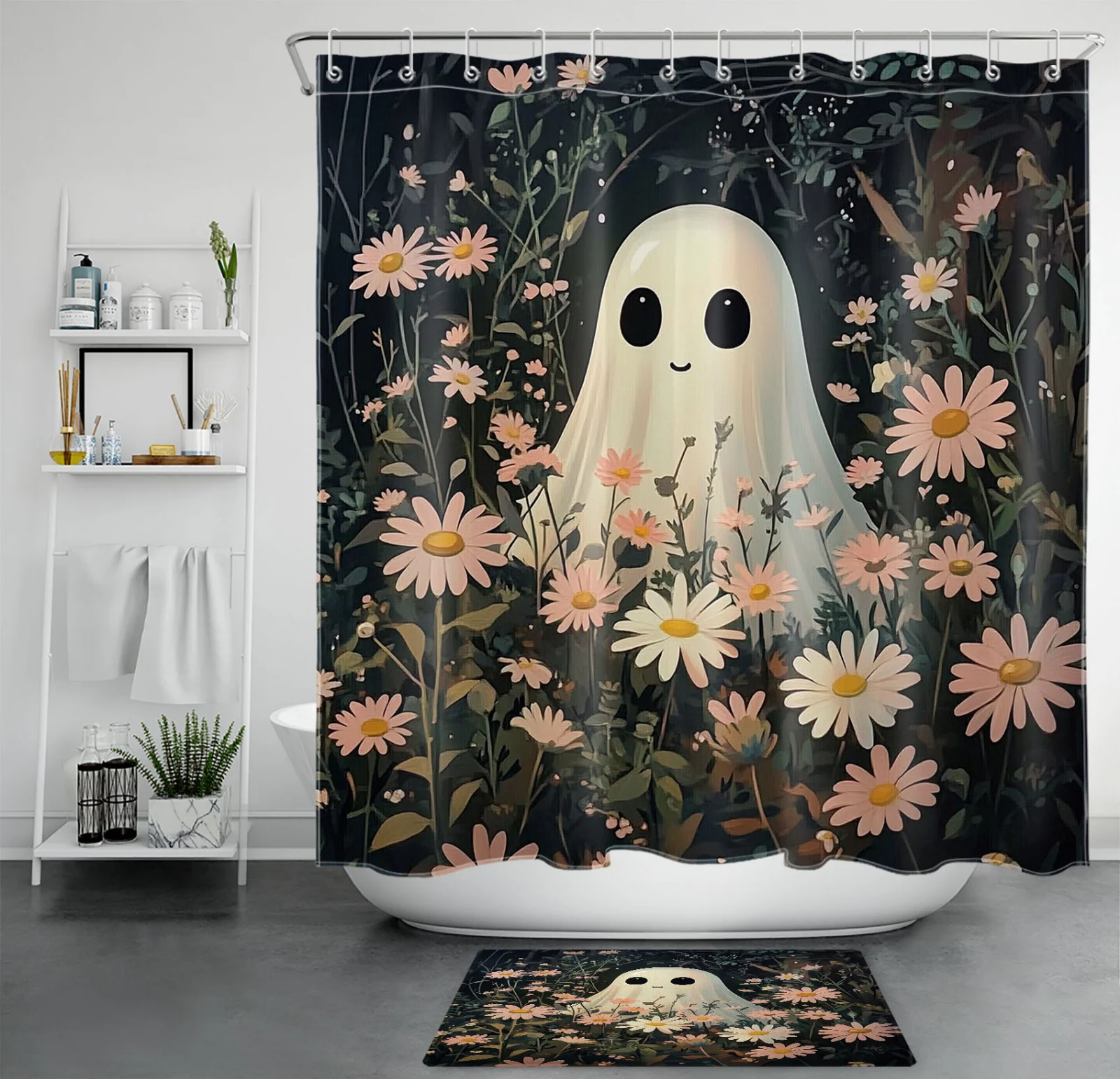 Rustic Harvest Pumpkin Blue Fall Cow Shower Curtain