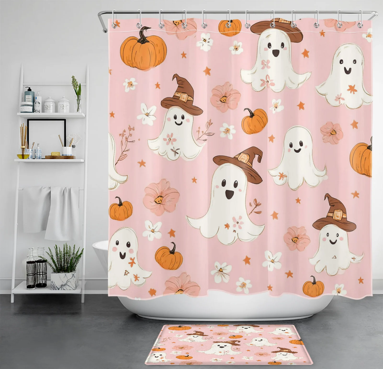 Colorful Wildflower Spooky Halloween Ghost Shower Curtain