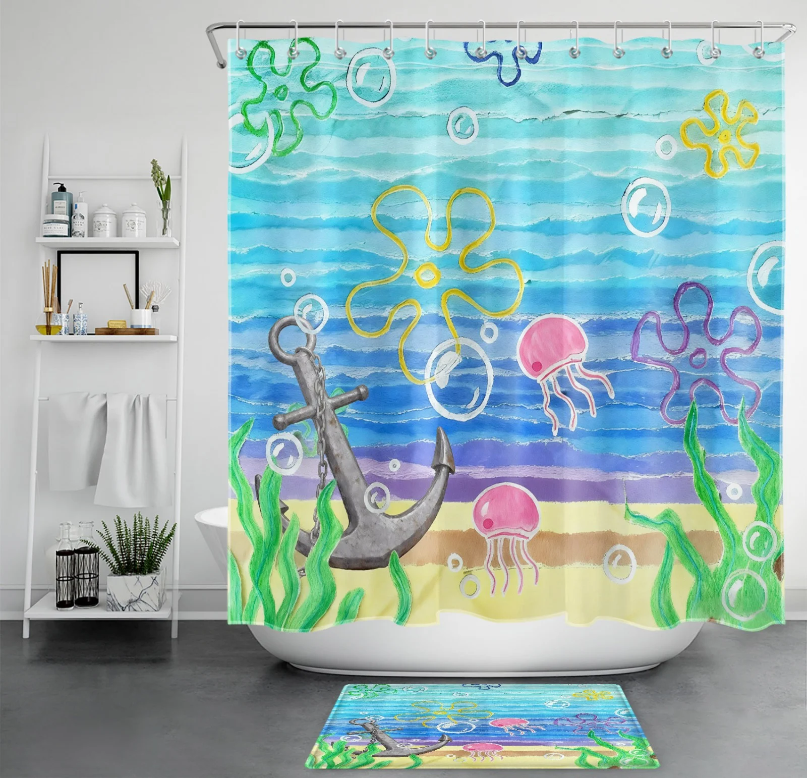 Modern Abstract Wildflower Black Floral Shower Curtain