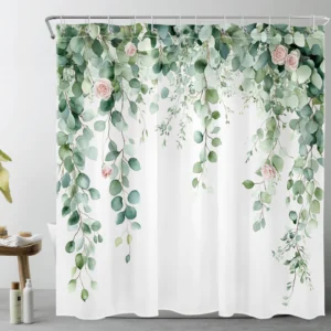 Plant White Flower Green Leaf Eucalyptus Shower Curtain